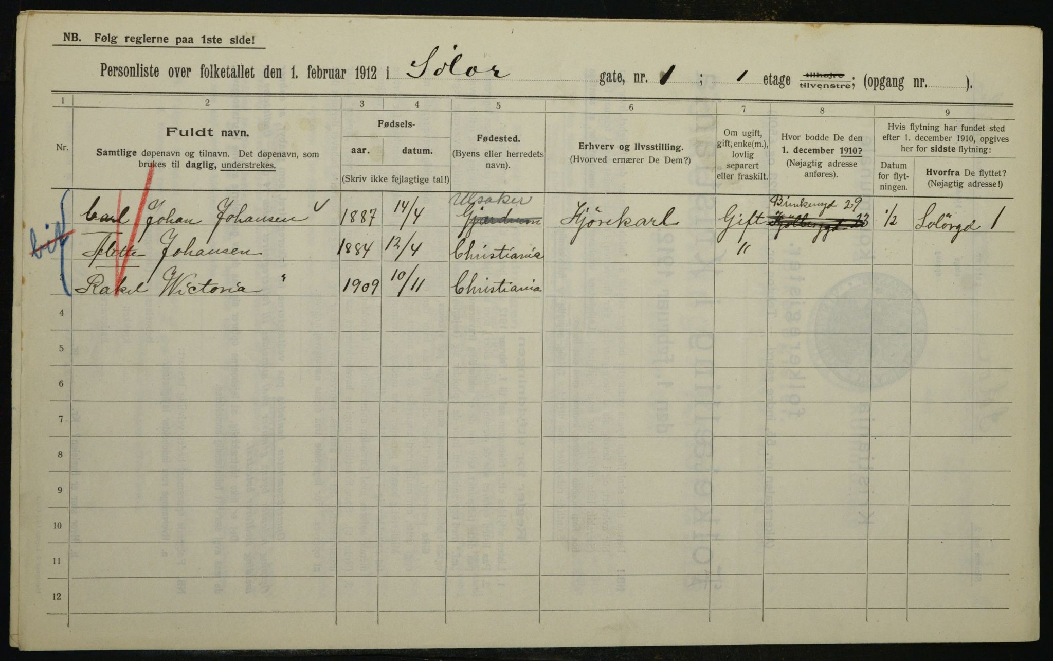 OBA, Municipal Census 1912 for Kristiania, 1912, p. 100032