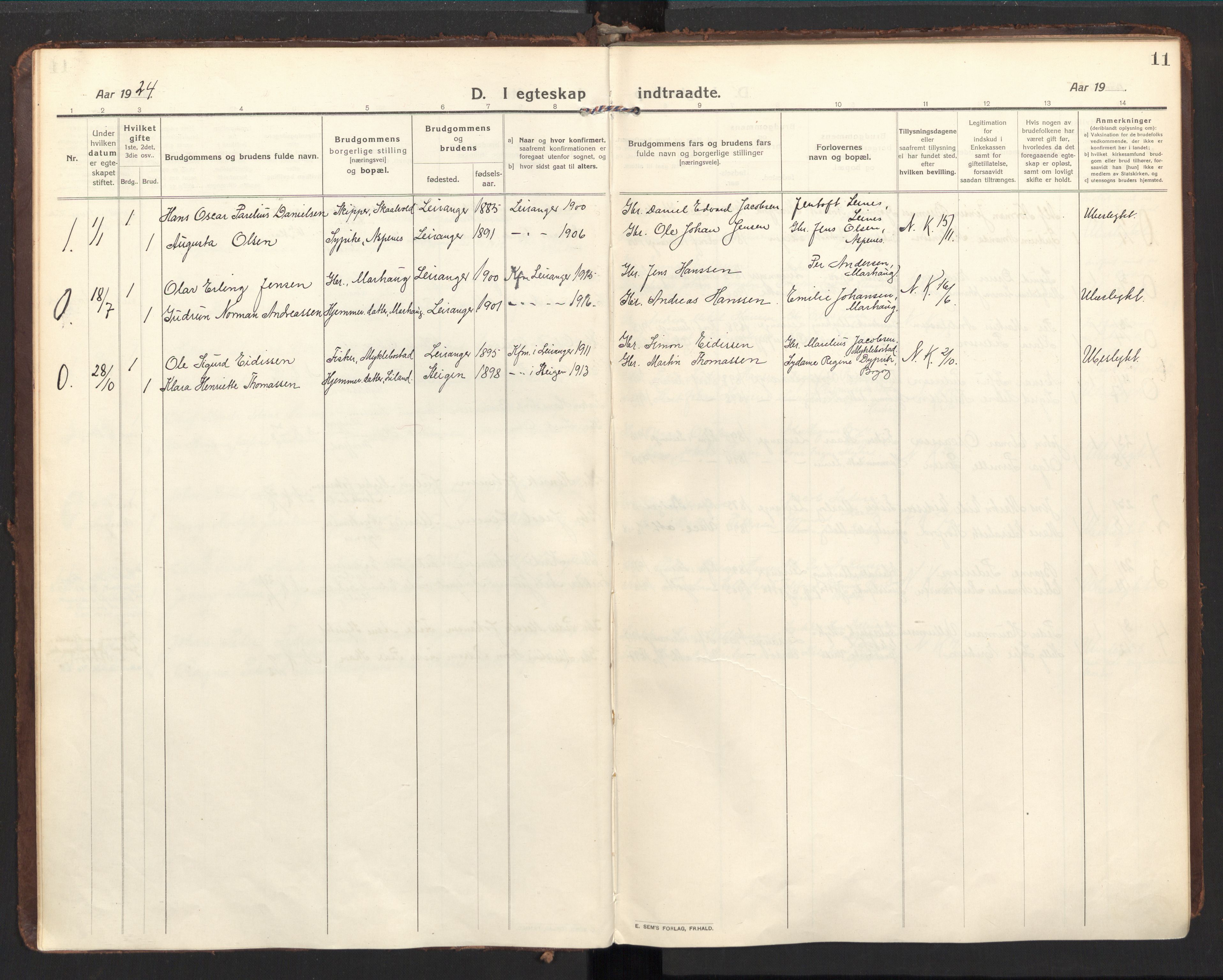 Ministerialprotokoller, klokkerbøker og fødselsregistre - Nordland, AV/SAT-A-1459/857/L0825: Parish register (official) no. 857A05, 1917-1946, p. 11