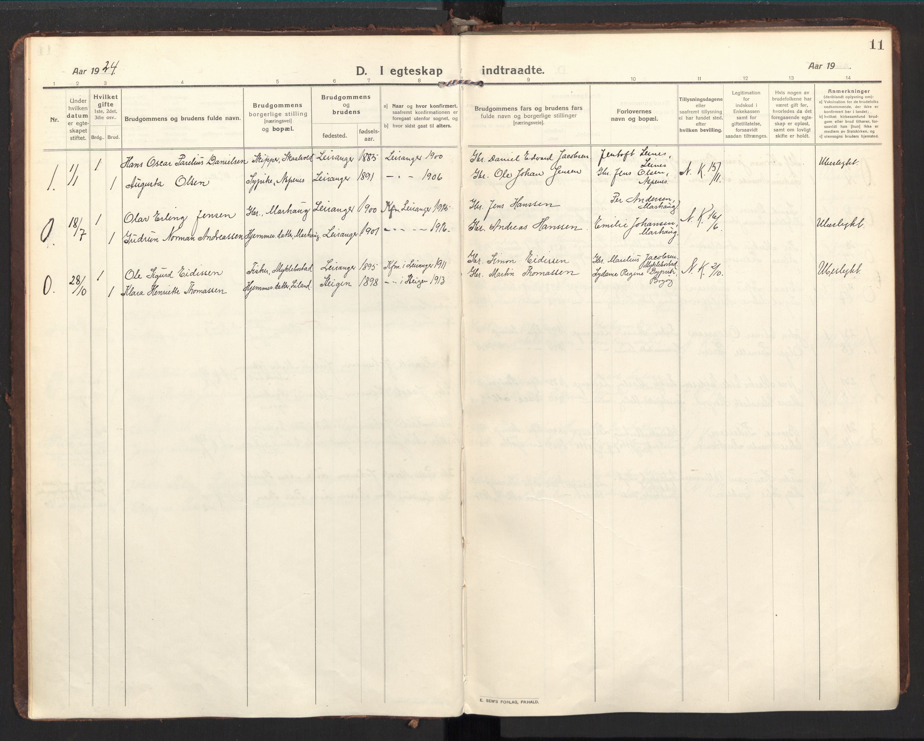 Ministerialprotokoller, klokkerbøker og fødselsregistre - Nordland, SAT/A-1459/857/L0825: Parish register (official) no. 857A05, 1917-1946, p. 11