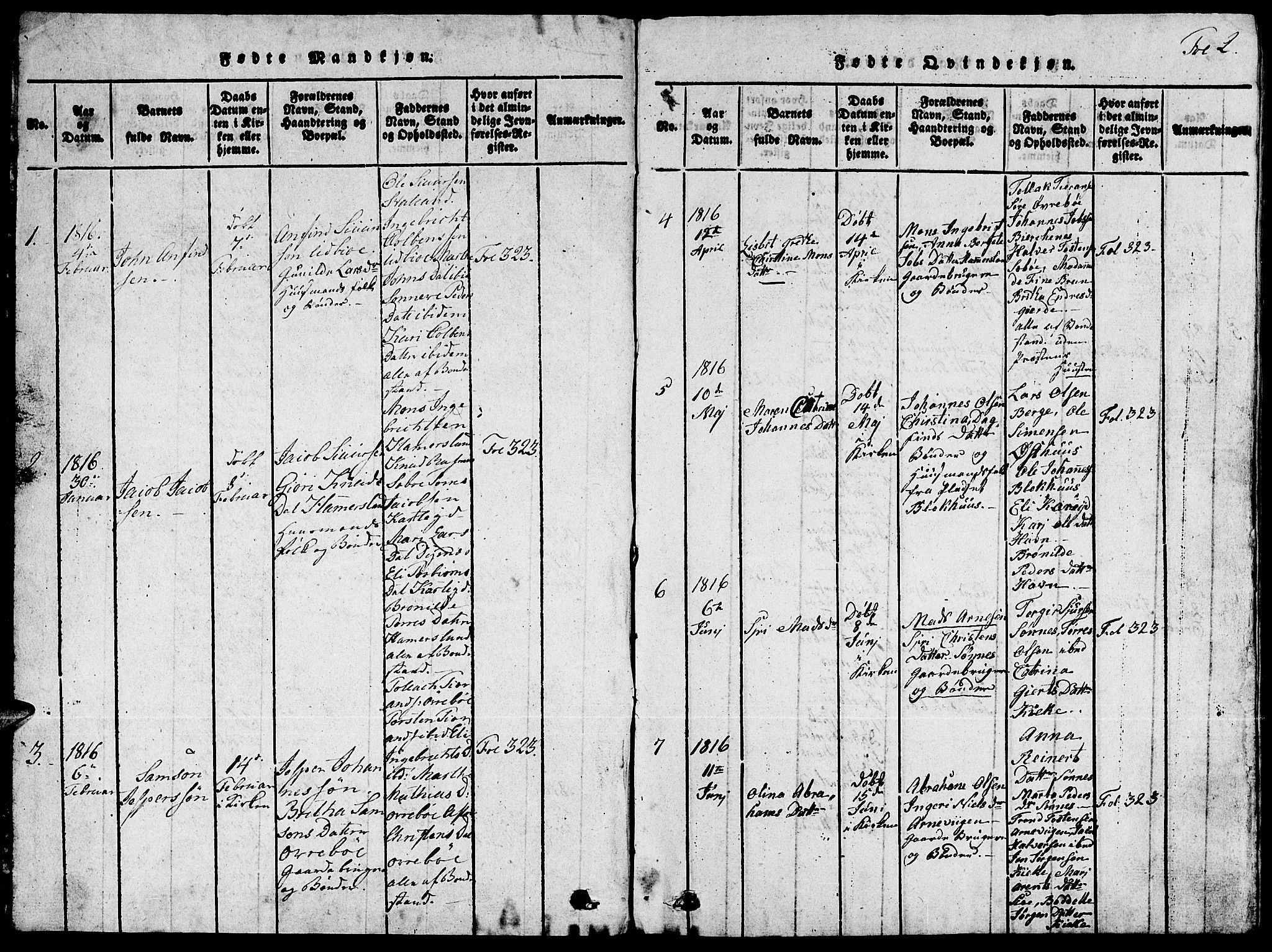 Fjelberg sokneprestembete, SAB/A-75201/H/Hab: Parish register (copy) no. A 1, 1816-1823, p. 2