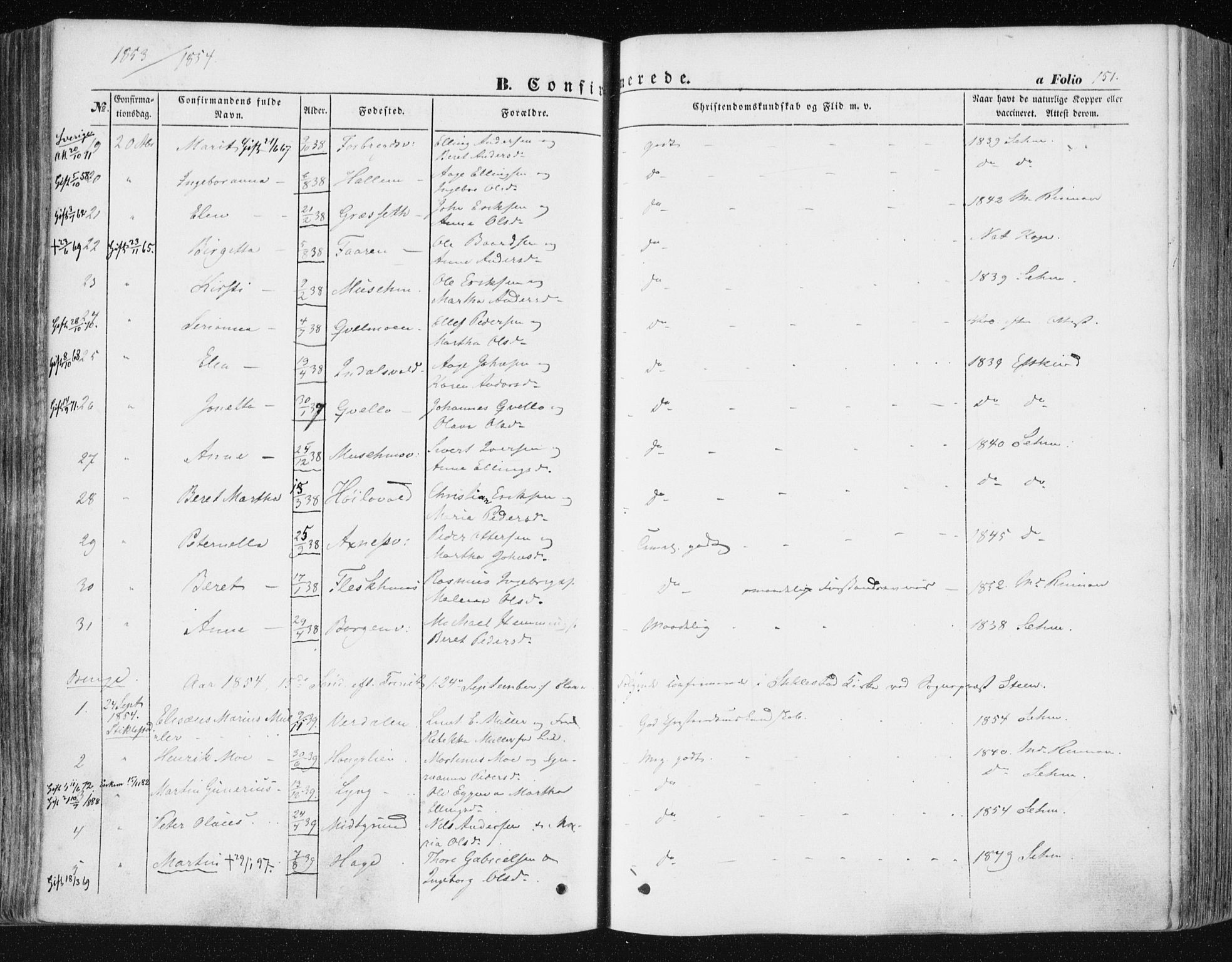 Ministerialprotokoller, klokkerbøker og fødselsregistre - Nord-Trøndelag, AV/SAT-A-1458/723/L0240: Parish register (official) no. 723A09, 1852-1860, p. 151