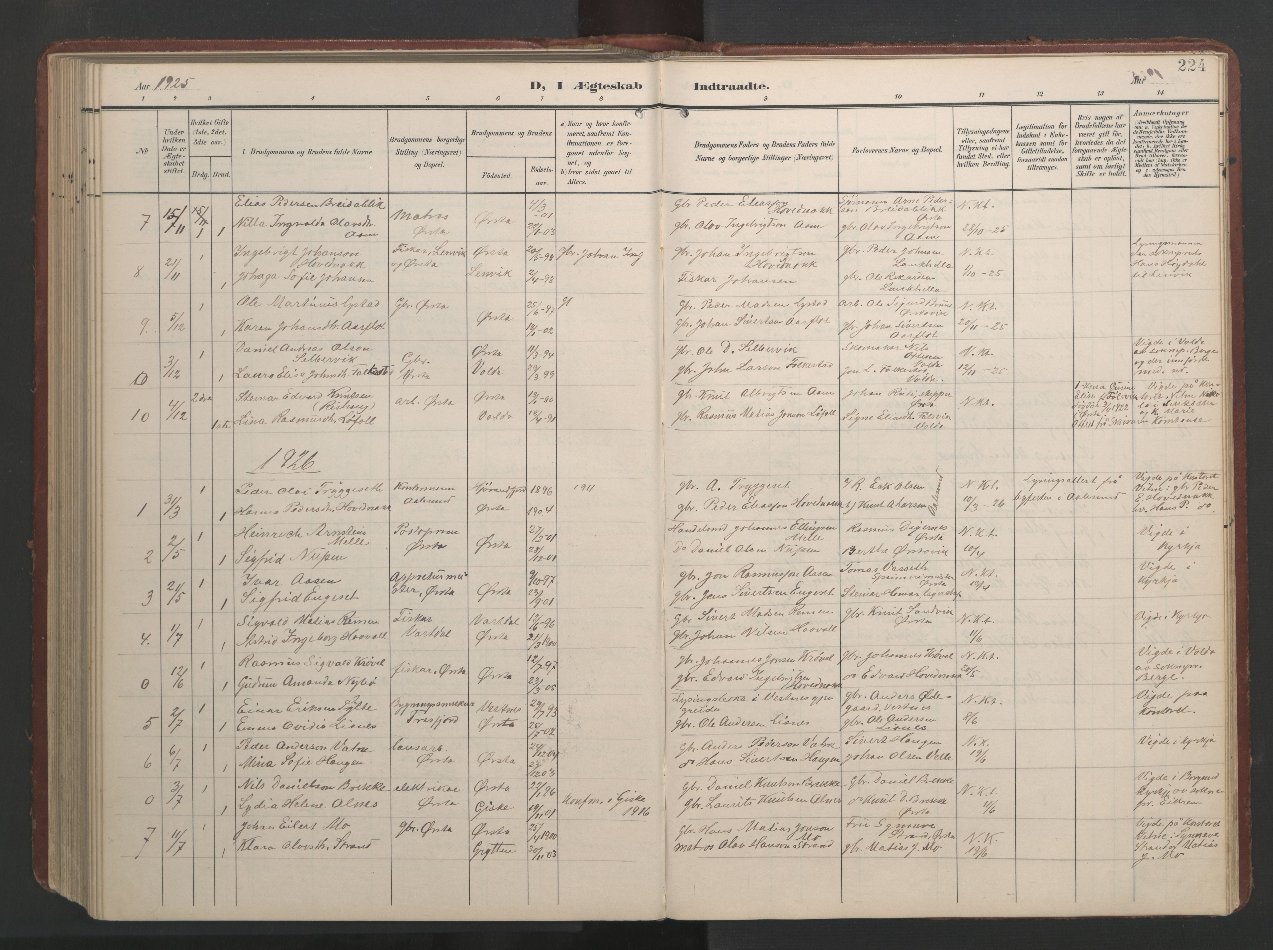 Ministerialprotokoller, klokkerbøker og fødselsregistre - Møre og Romsdal, AV/SAT-A-1454/513/L0190: Parish register (copy) no. 513C04, 1904-1926, p. 224