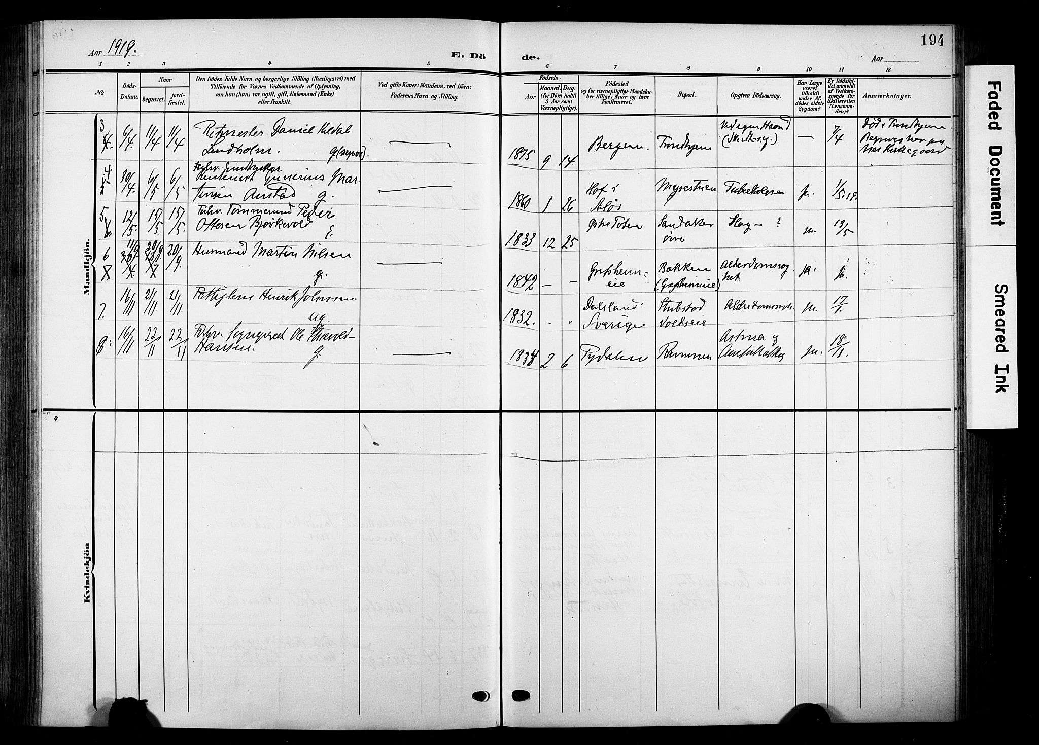 Nes prestekontor, Hedmark, SAH/PREST-020/K/Ka/L0014: Parish register (official) no. 14, 1906-1929, p. 194