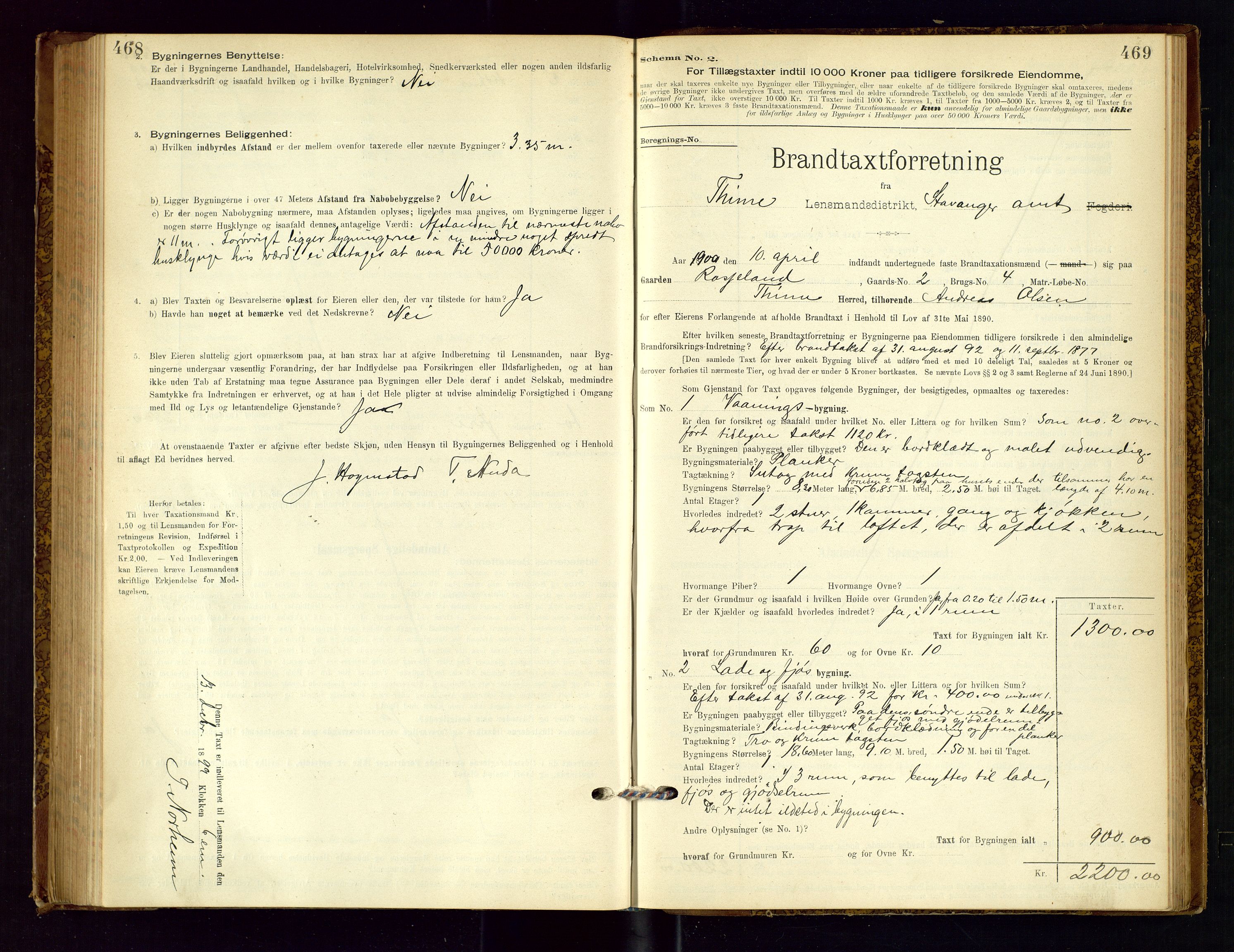 Time lensmannskontor, AV/SAST-A-100420/Gob/L0001: Branntakstprotokoll, 1896-1914, p. 468-469