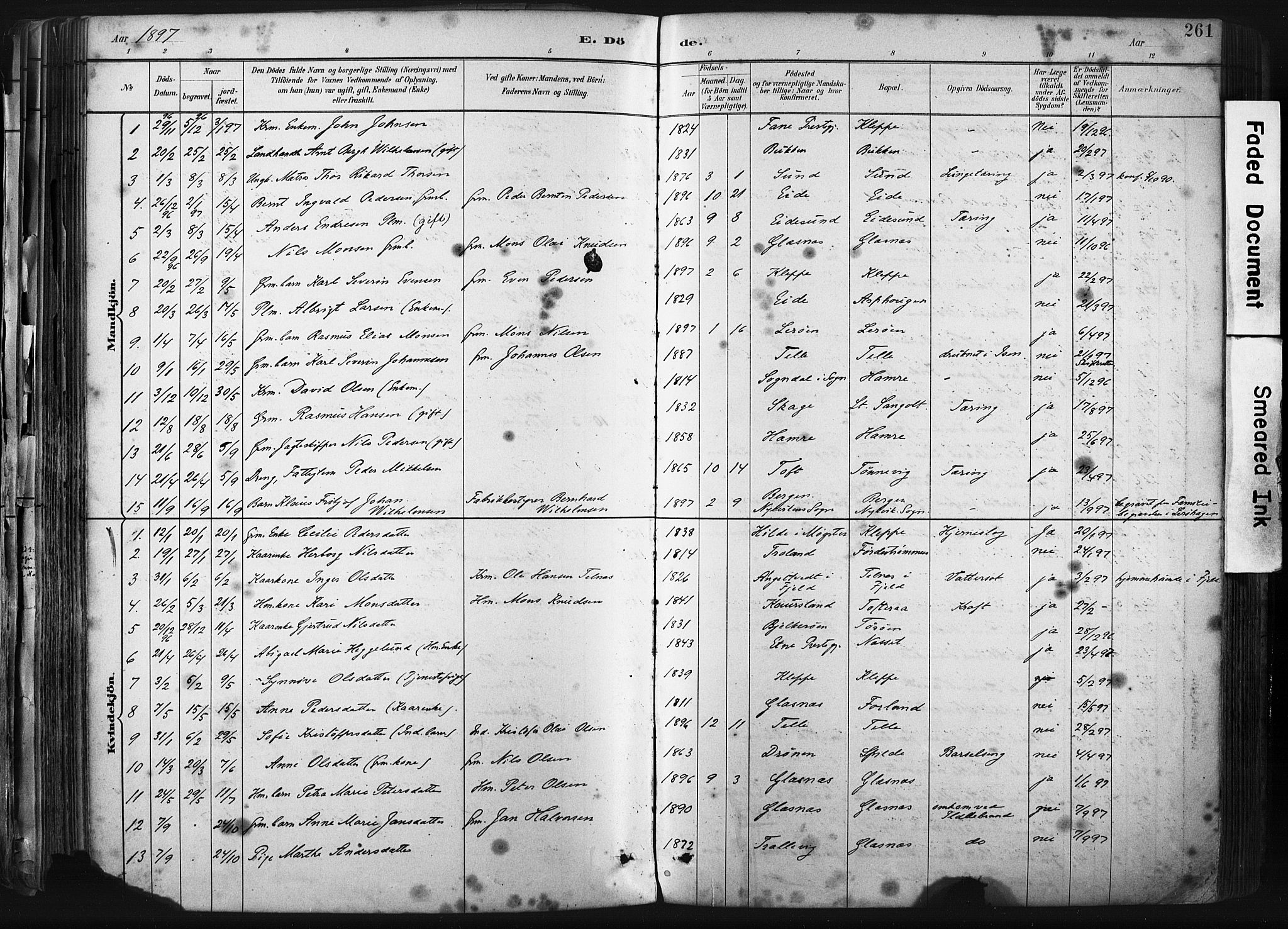 Sund sokneprestembete, SAB/A-99930: Parish register (official) no. B 1, 1882-1907, p. 261