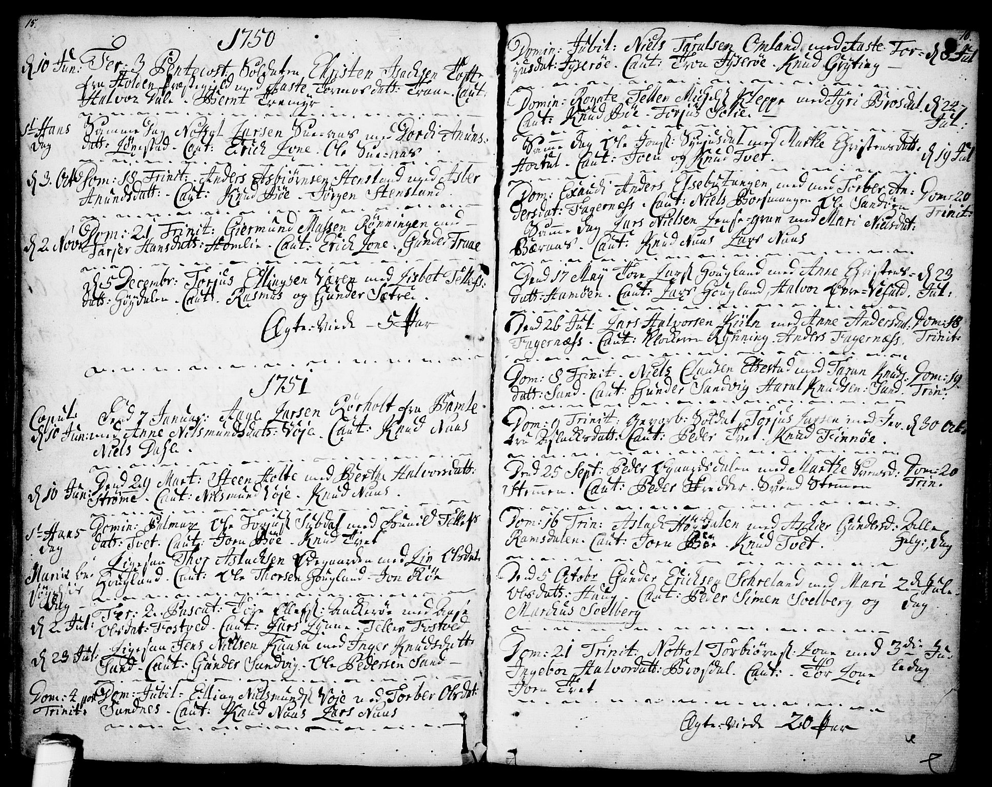 Drangedal kirkebøker, SAKO/A-258/F/Fa/L0001: Parish register (official) no. 1, 1697-1767, p. 15-16