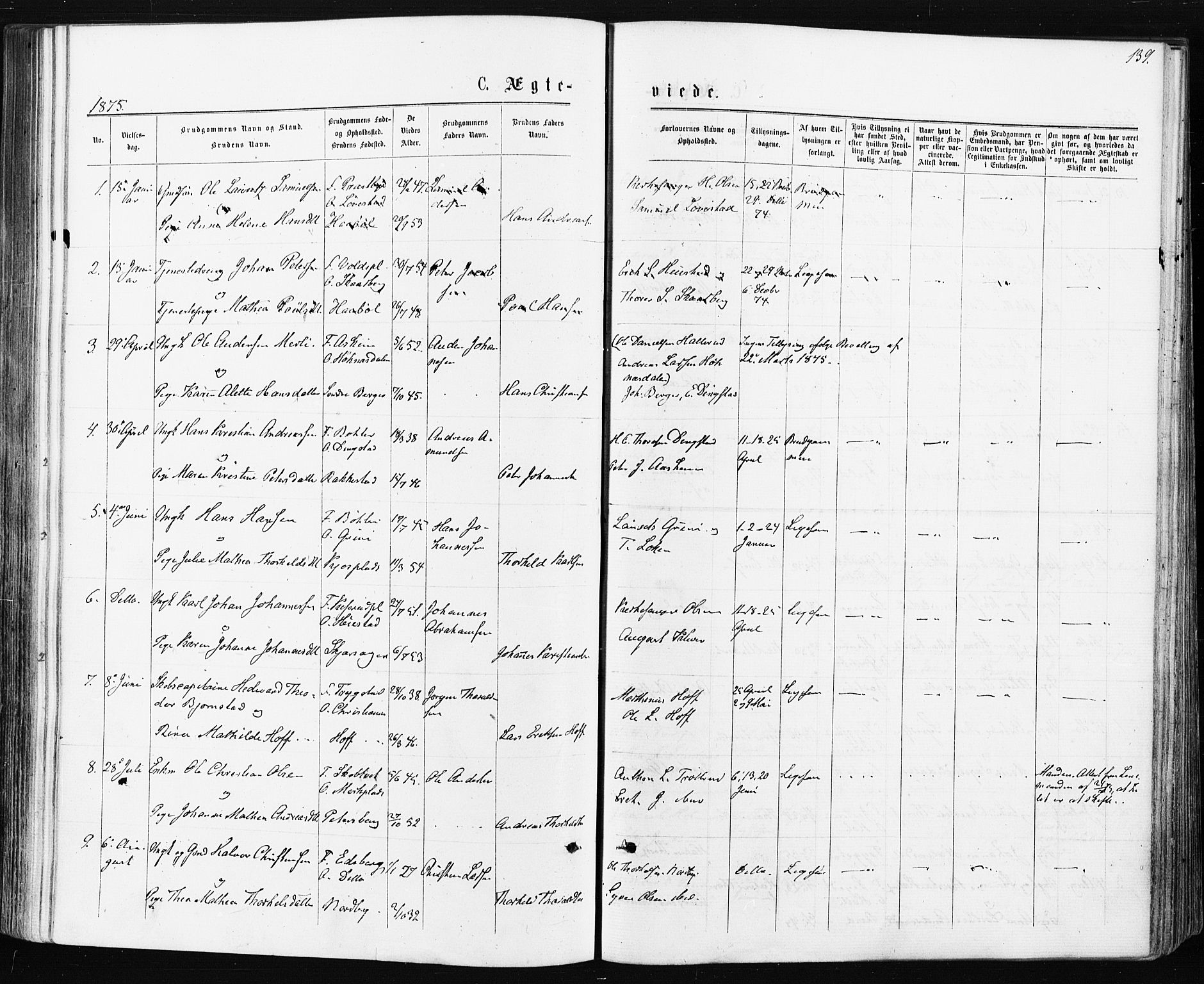 Spydeberg prestekontor Kirkebøker, SAO/A-10924/F/Fa/L0007: Parish register (official) no. I 7, 1875-1885, p. 139
