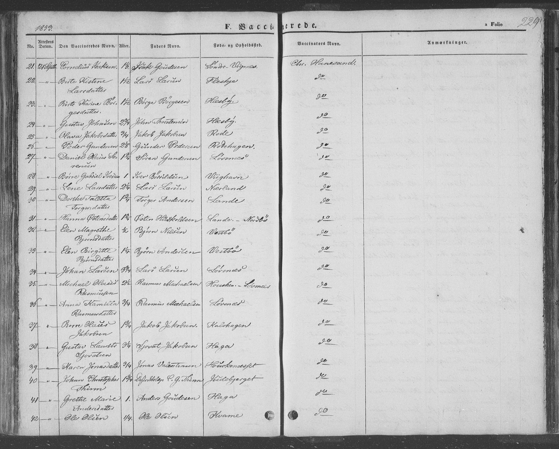 Finnøy sokneprestkontor, AV/SAST-A-101825/H/Ha/Haa/L0007: Parish register (official) no. A 7, 1847-1862, p. 229