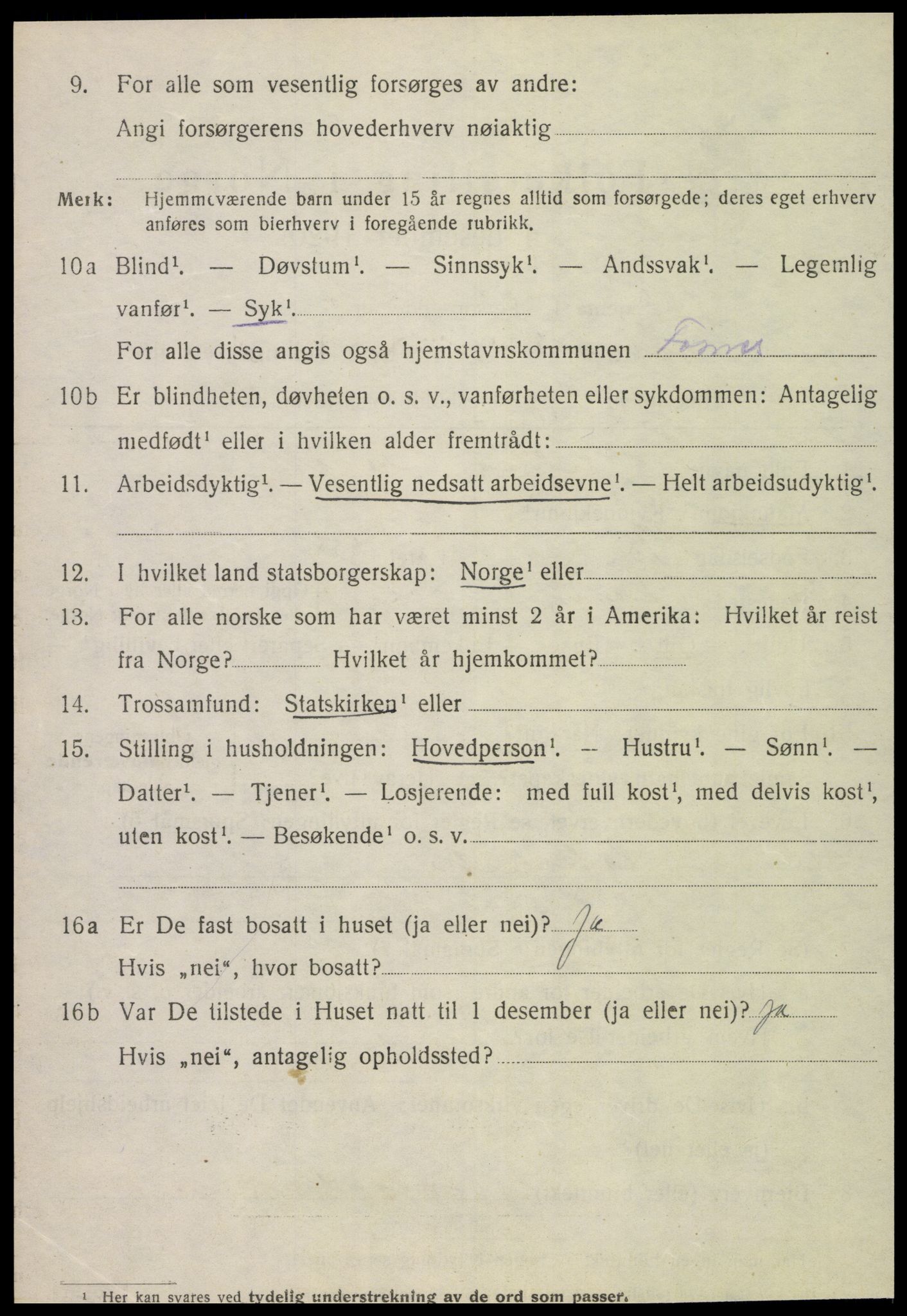 SAT, 1920 census for Fosnes, 1920, p. 656