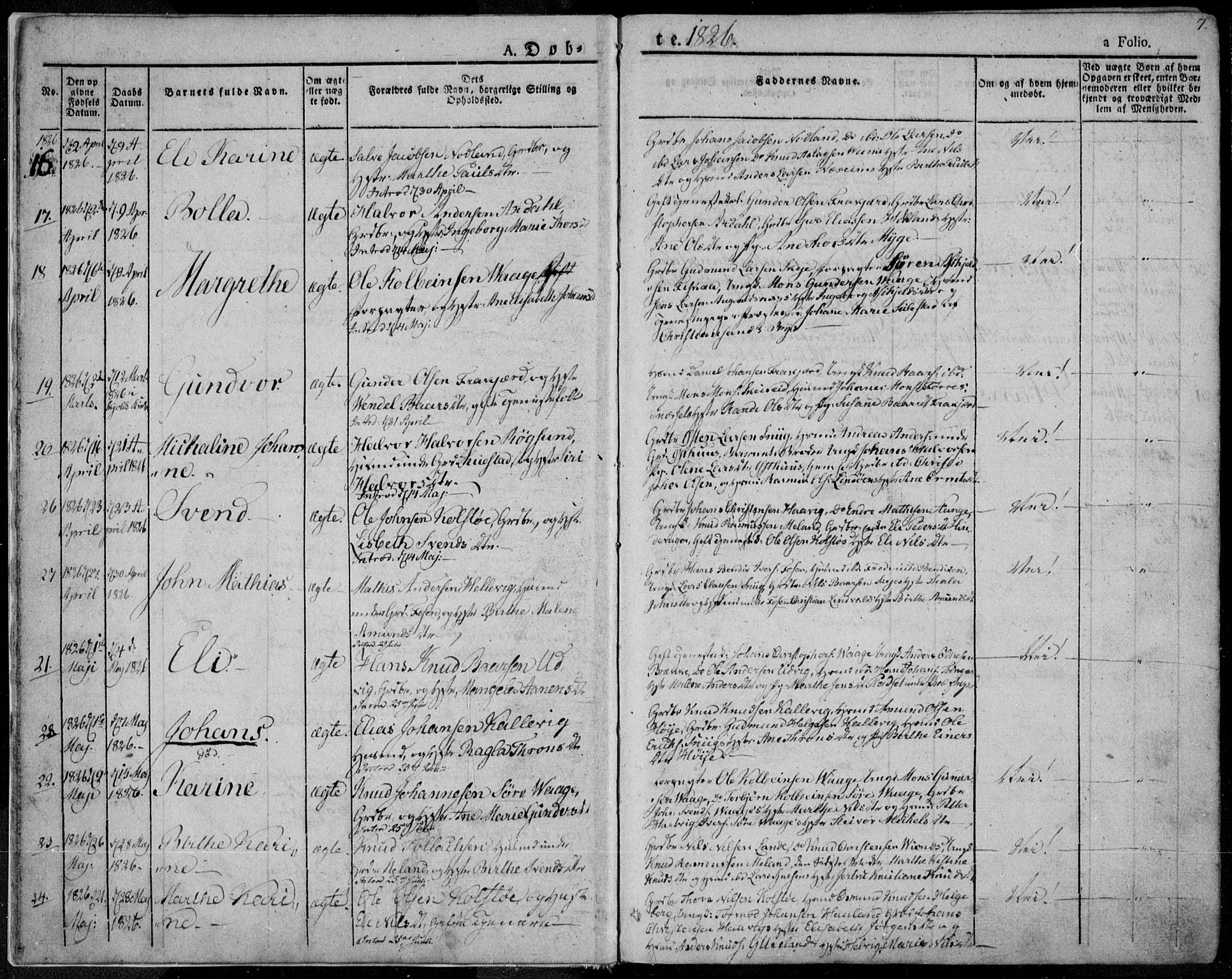 Avaldsnes sokneprestkontor, SAST/A -101851/H/Ha/Haa/L0005: Parish register (official) no. A 5.1, 1825-1841, p. 7