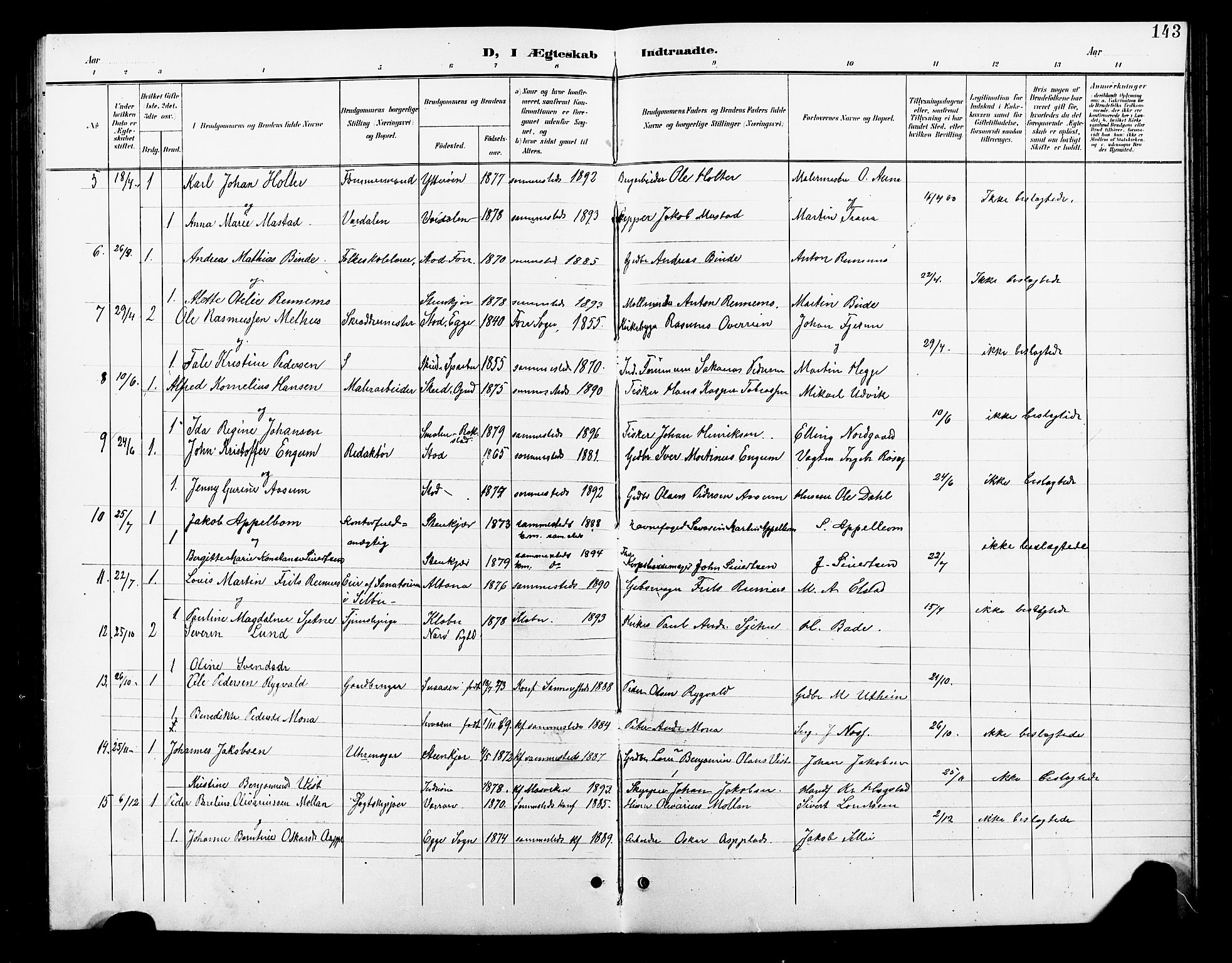Ministerialprotokoller, klokkerbøker og fødselsregistre - Nord-Trøndelag, AV/SAT-A-1458/739/L0375: Parish register (copy) no. 739C03, 1898-1908, p. 143