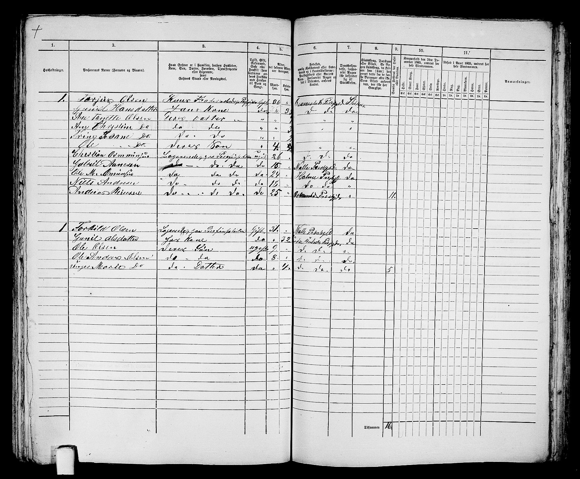 RA, 1865 census for Mandal/Mandal, 1865, p. 371