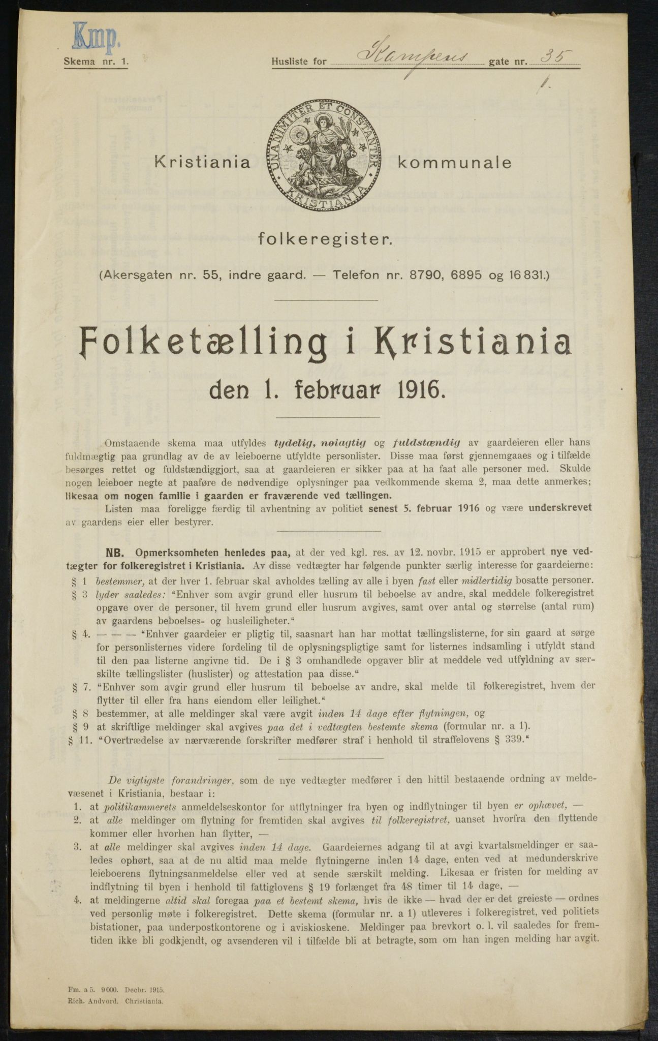 OBA, Municipal Census 1916 for Kristiania, 1916, p. 49085