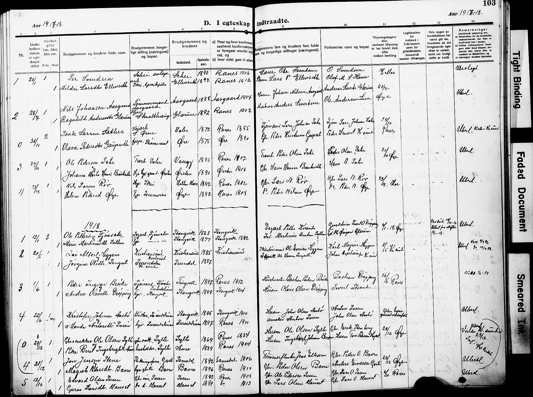 Ministerialprotokoller, klokkerbøker og fødselsregistre - Møre og Romsdal, SAT/A-1454/596/L1059: Parish register (copy) no. 596C02, 1908-1922, p. 103