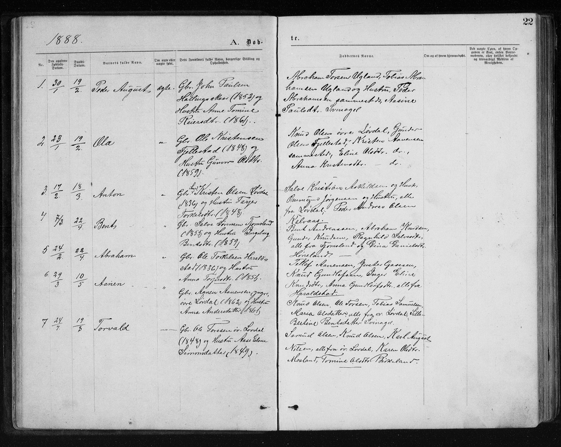 Holum sokneprestkontor, AV/SAK-1111-0022/F/Fb/Fbb/L0003: Parish register (copy) no. B 3, 1875-1898, p. 22