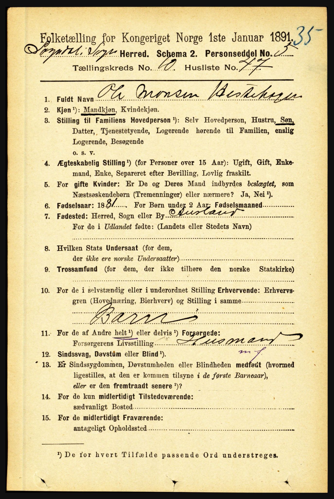 RA, 1891 census for 1420 Sogndal, 1891, p. 4237