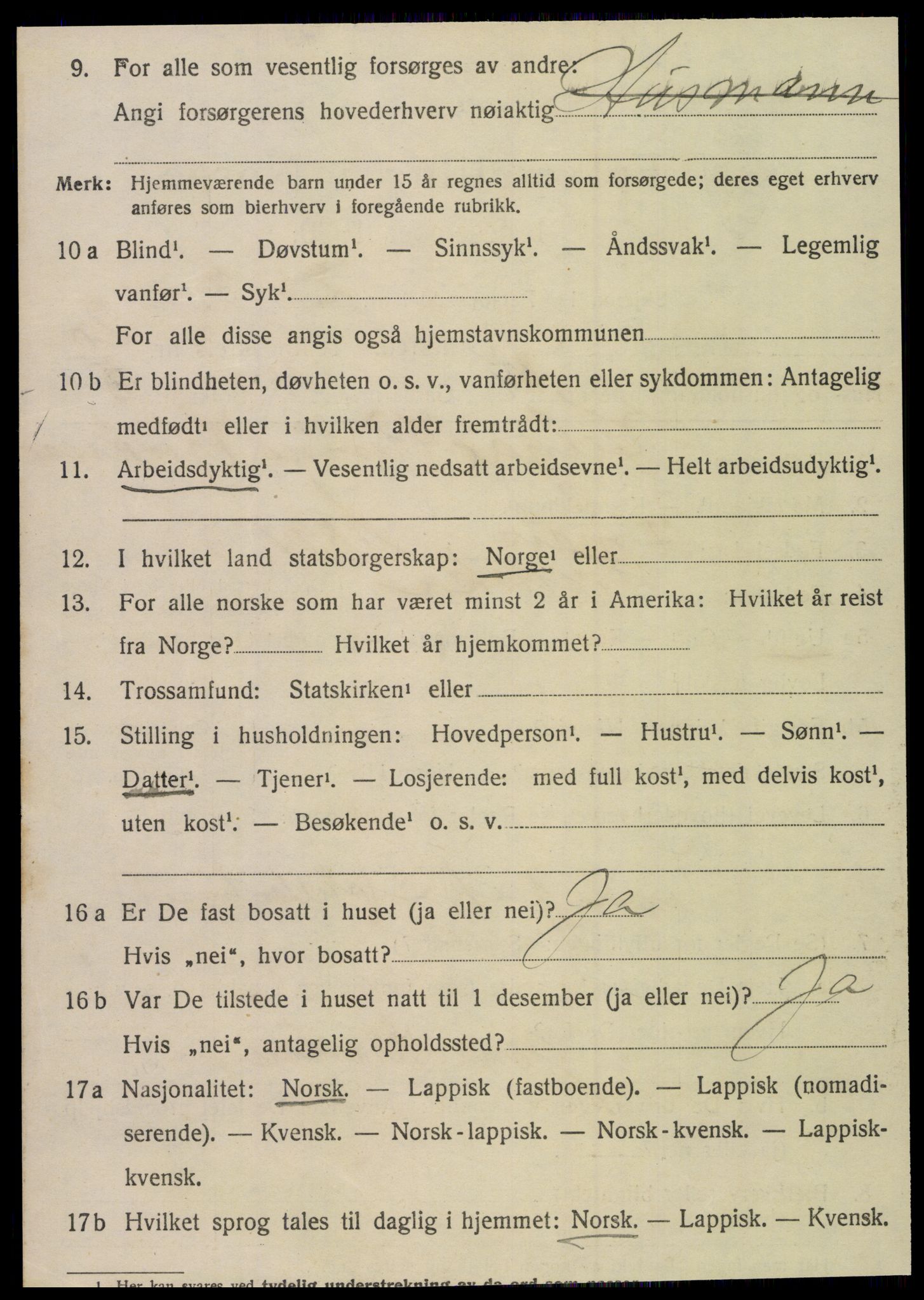 SAT, 1920 census for Fauske, 1920, p. 12909