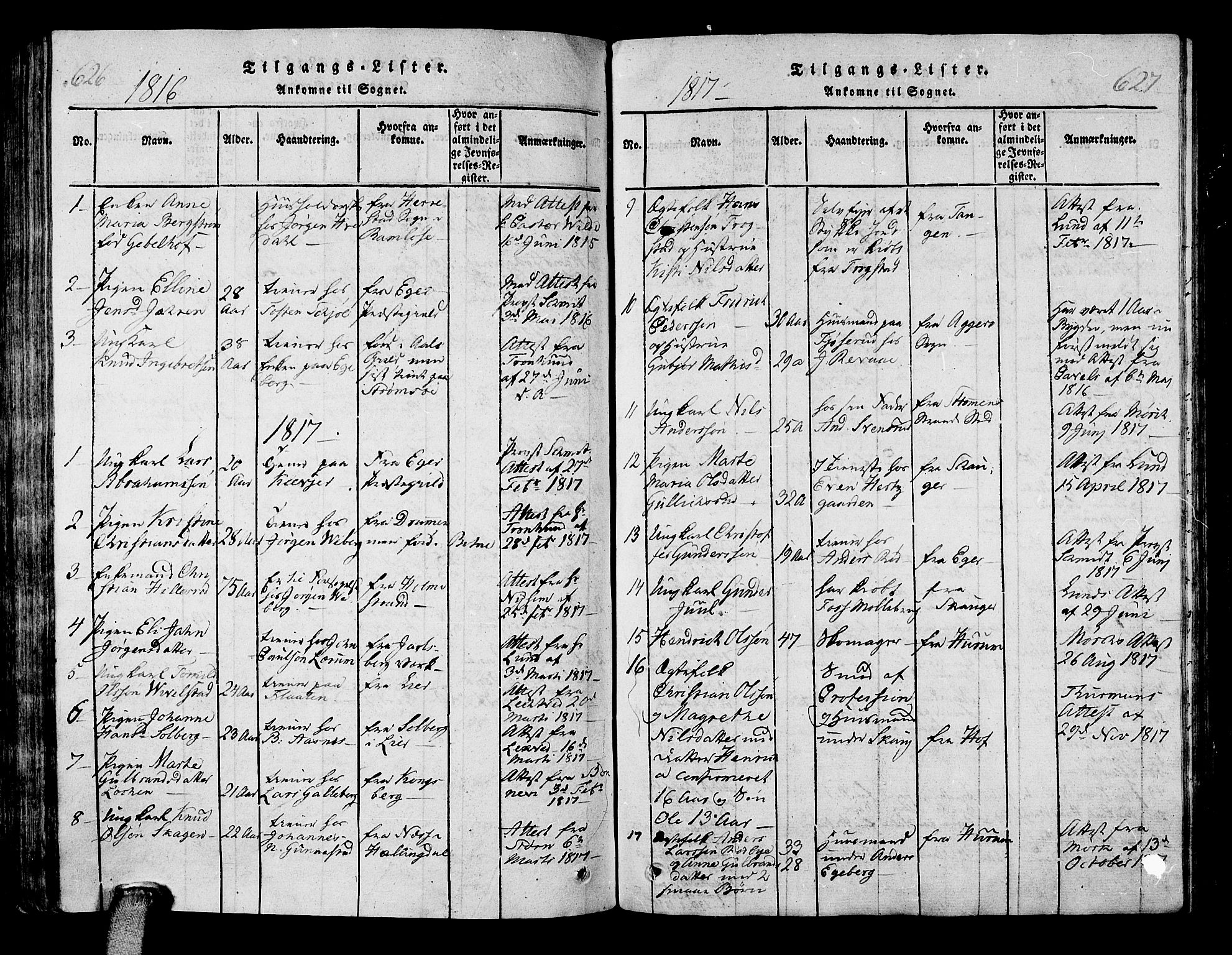 Sande Kirkebøker, AV/SAKO-A-53/G/Ga/L0001: Parish register (copy) no. 1, 1814-1847, p. 626-627