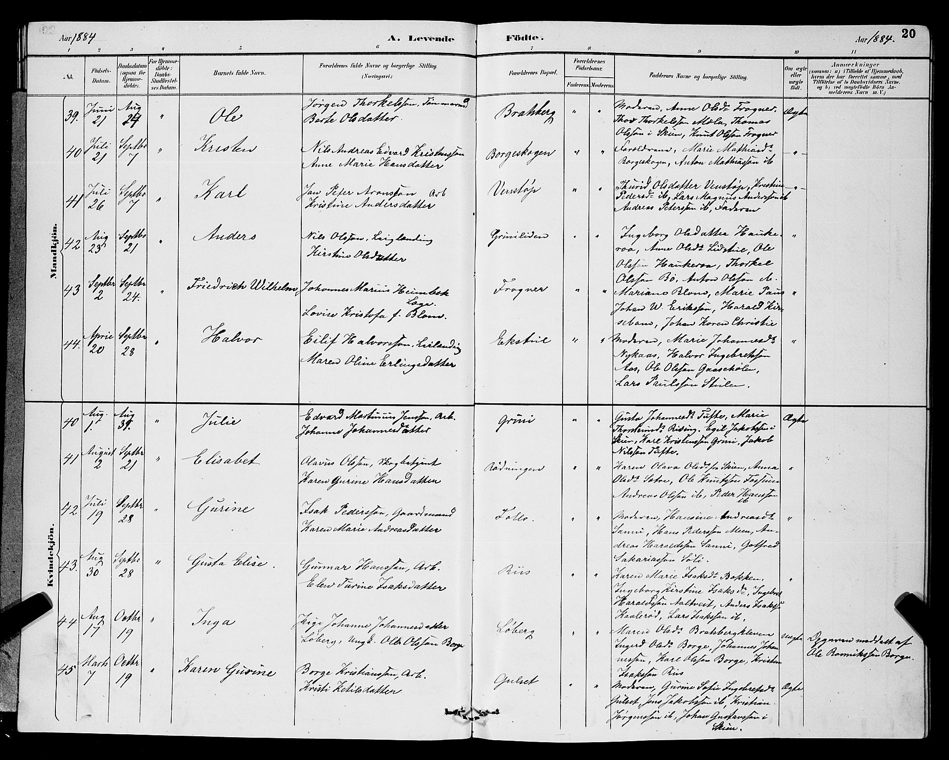 Gjerpen kirkebøker, AV/SAKO-A-265/G/Ga/L0002: Parish register (copy) no. I 2, 1883-1900, p. 20