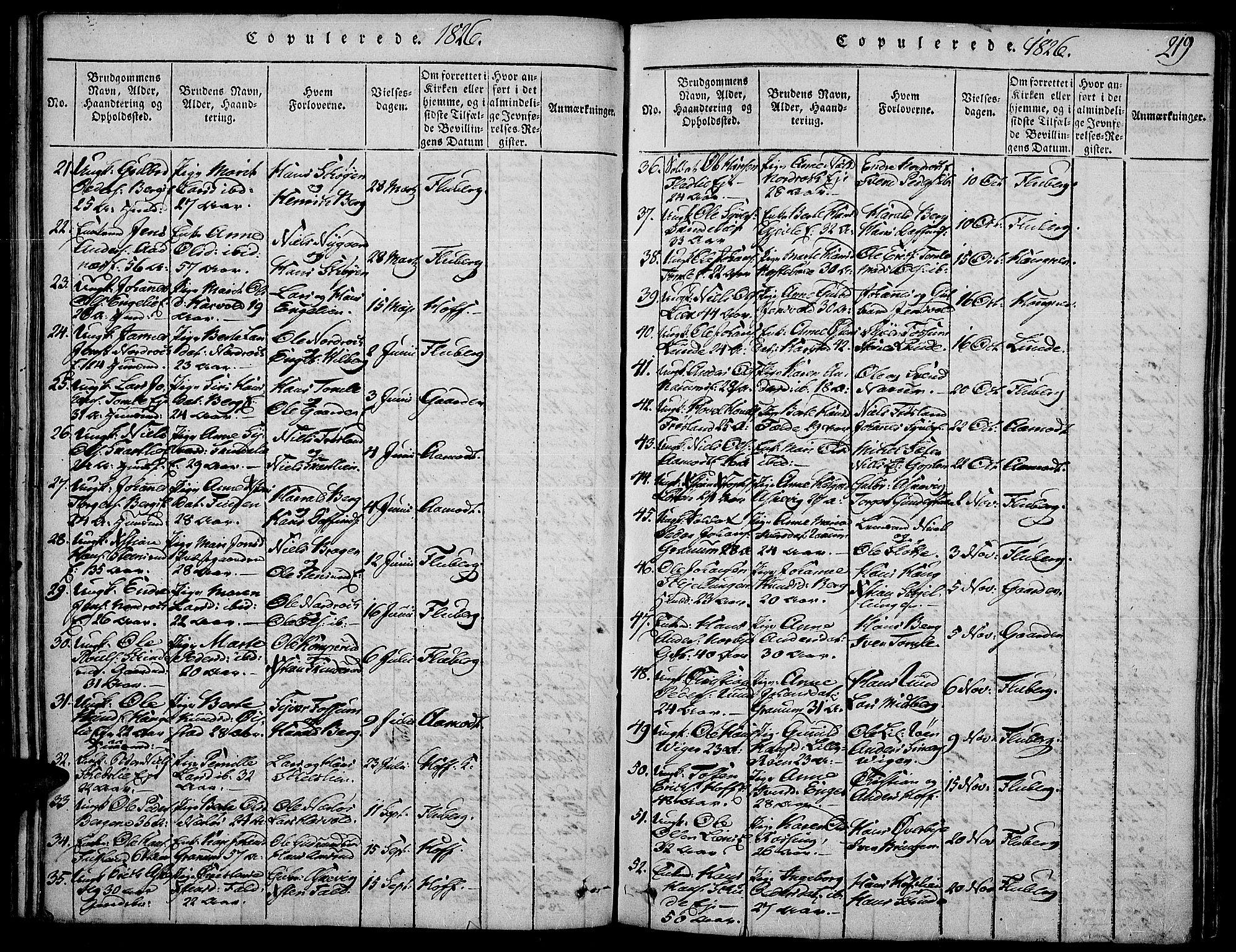 Land prestekontor, SAH/PREST-120/H/Ha/Haa/L0007: Parish register (official) no. 7, 1814-1830, p. 219