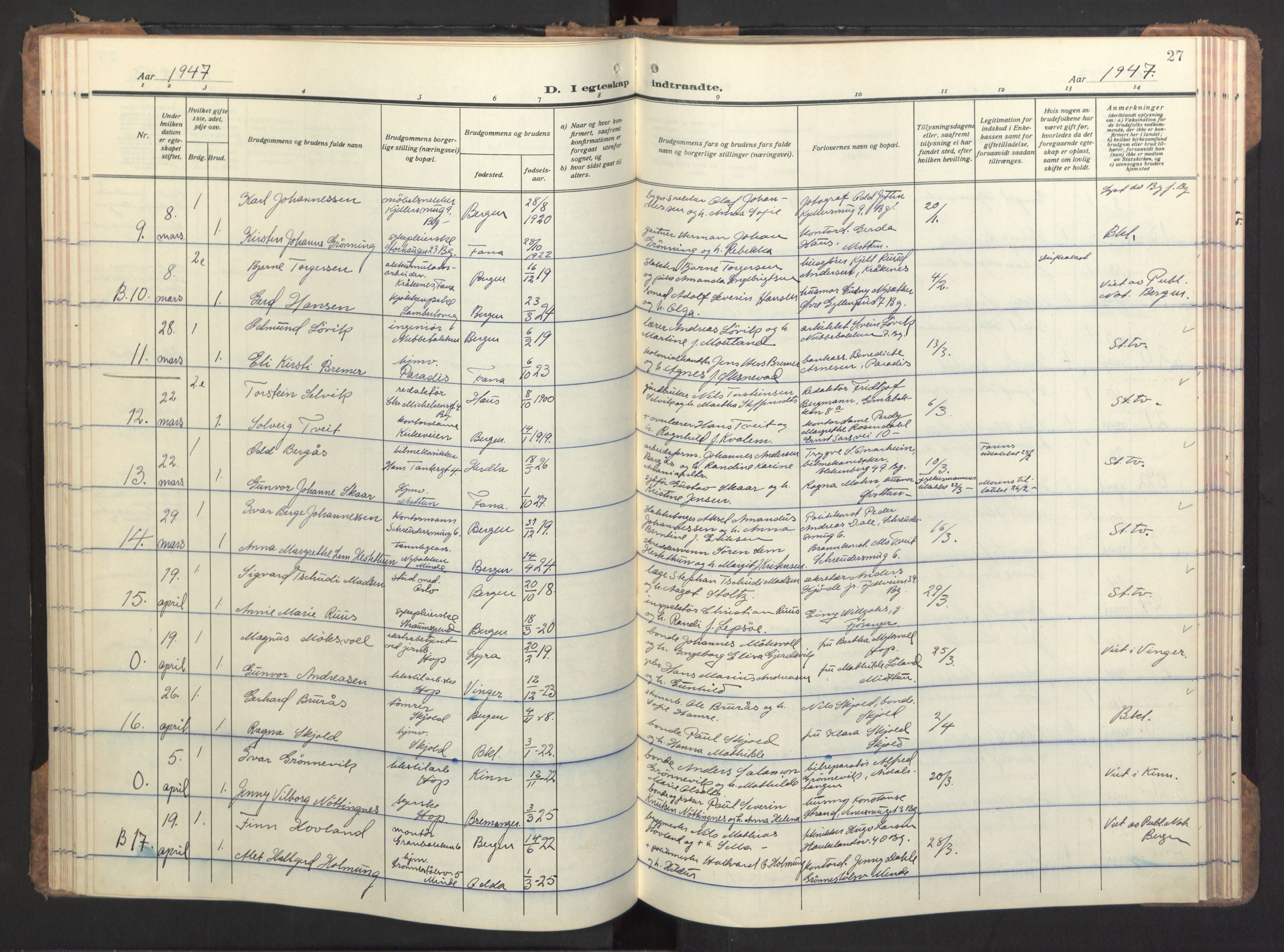 Birkeland Sokneprestembete, AV/SAB-A-74601/H/Haa/Haac/L0001: Parish register (official) no. C 1, 1944-1954, p. 27