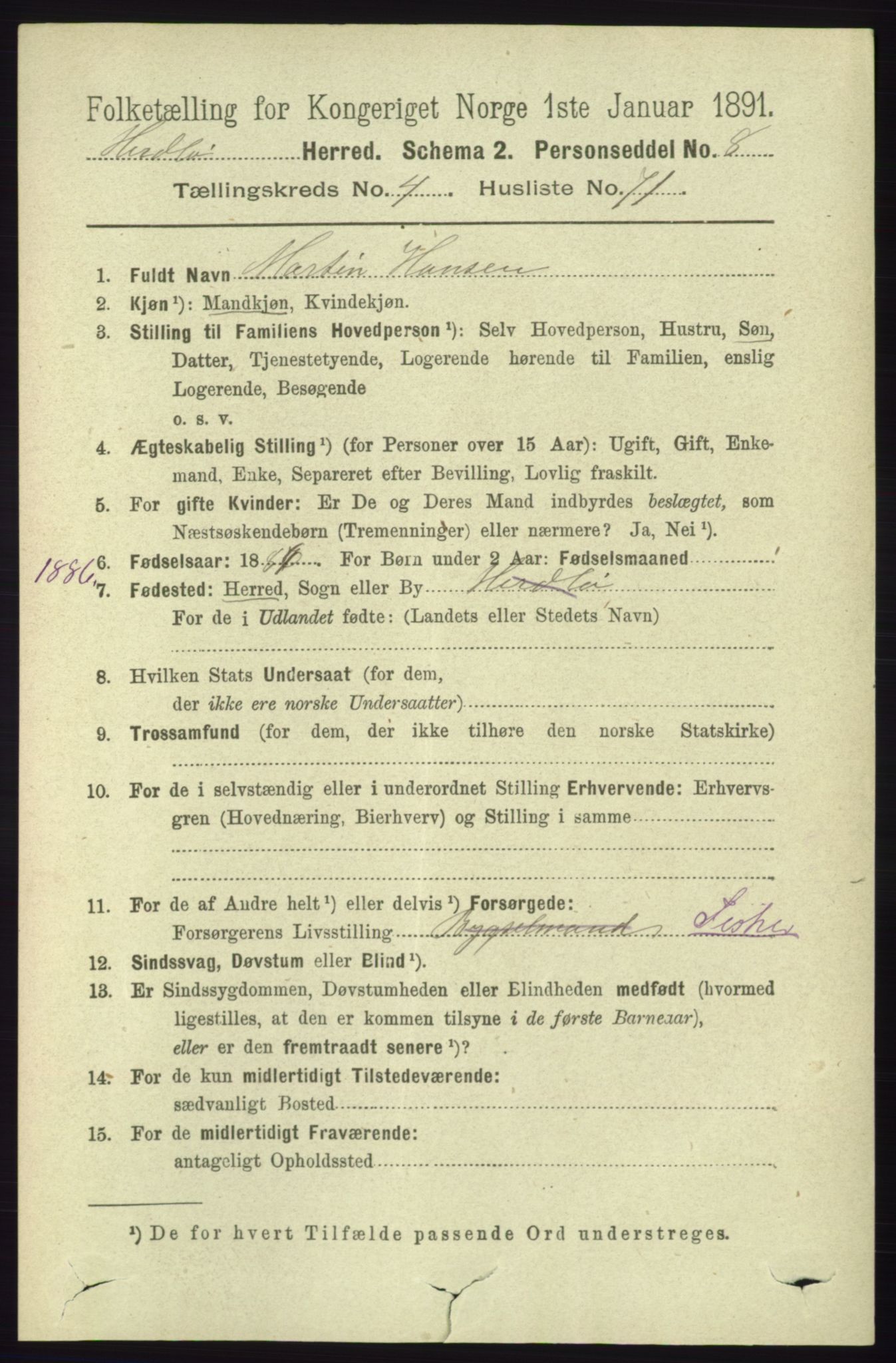 RA, 1891 census for 1258 Herdla, 1891, p. 2003