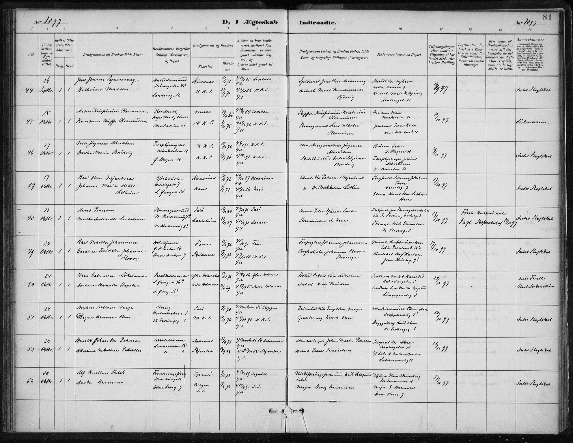 Korskirken sokneprestembete, AV/SAB-A-76101/H/Hab: Parish register (copy) no. D 3, 1887-1906, p. 81