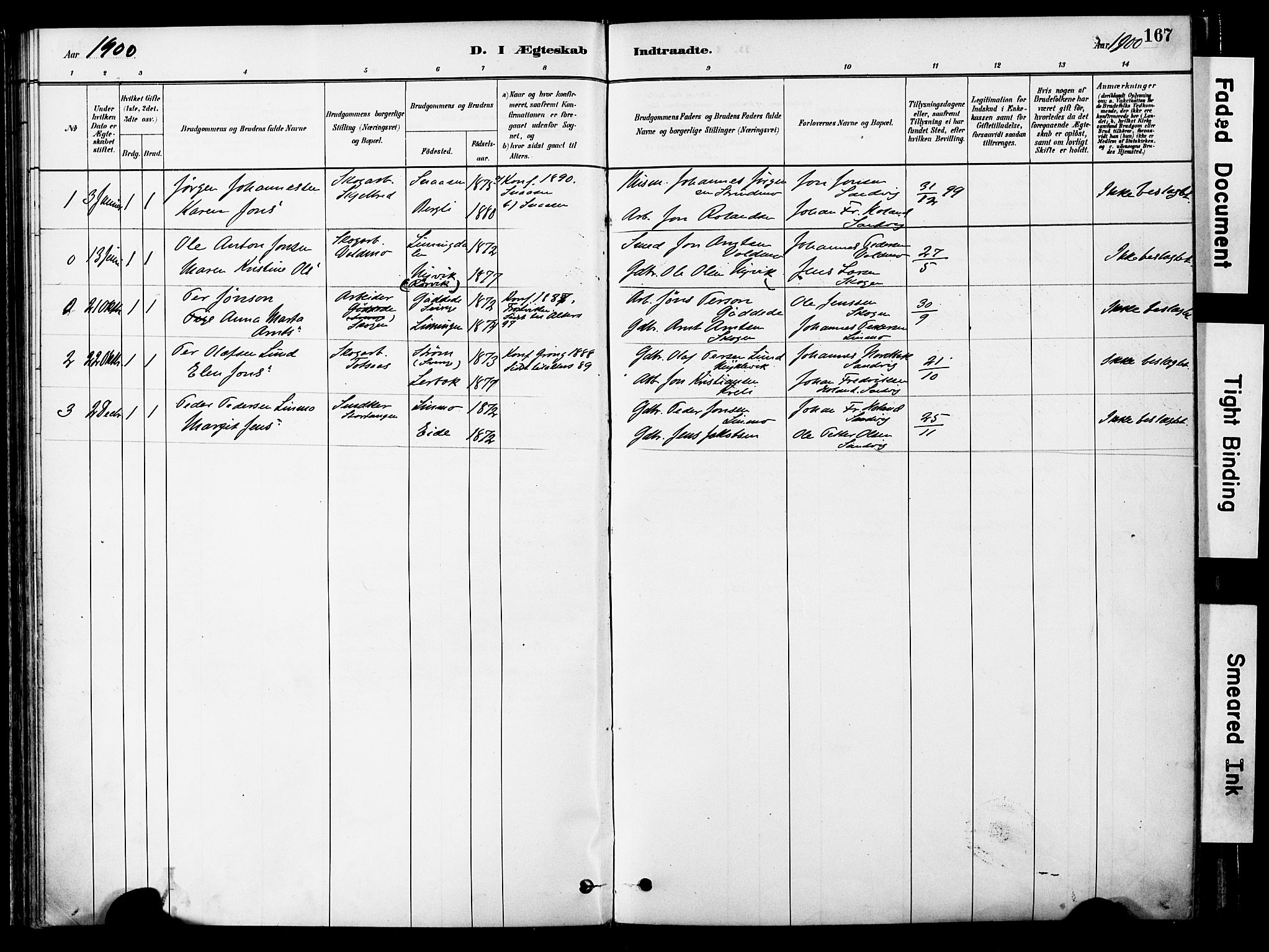 Ministerialprotokoller, klokkerbøker og fødselsregistre - Nord-Trøndelag, SAT/A-1458/755/L0494: Parish register (official) no. 755A03, 1882-1902, p. 167