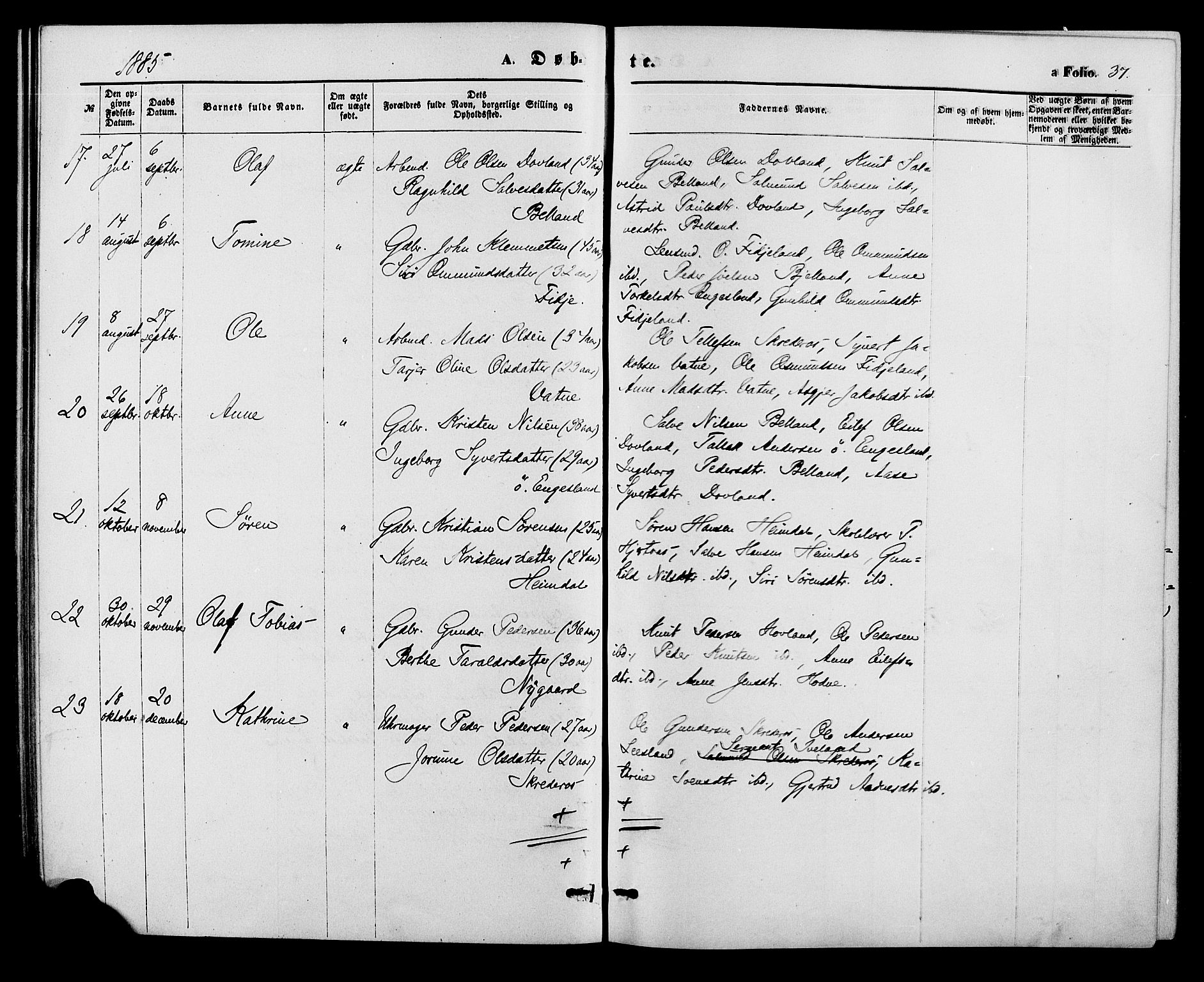 Herefoss sokneprestkontor, AV/SAK-1111-0019/F/Fa/Fab/L0003: Parish register (official) no. A 3, 1875-1886, p. 37