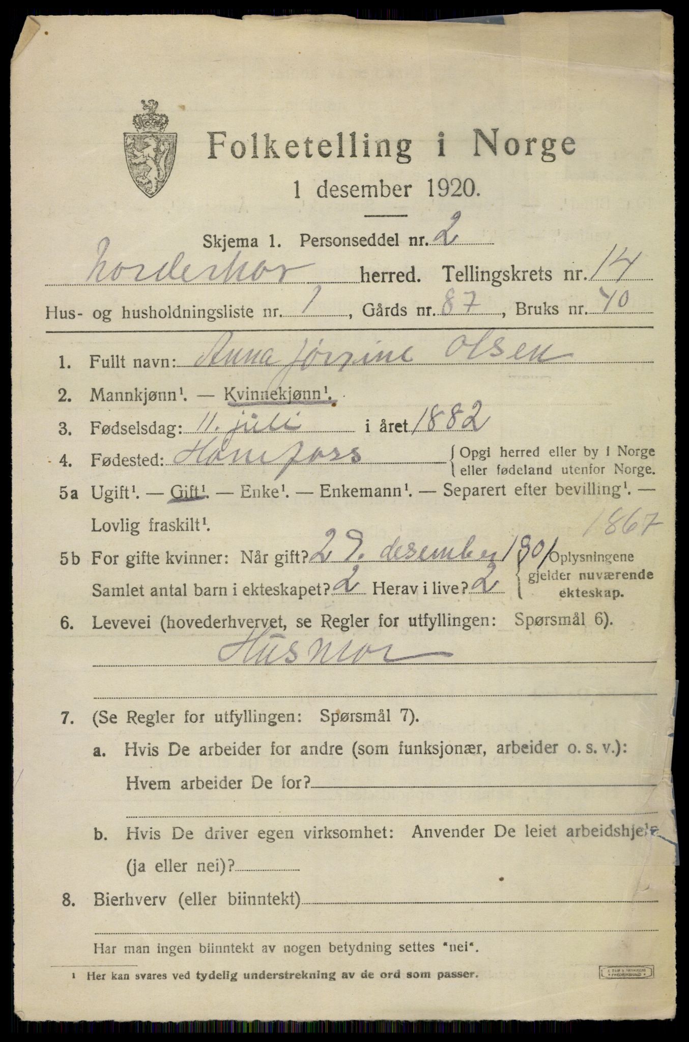 SAKO, 1920 census for Norderhov, 1920, p. 14774