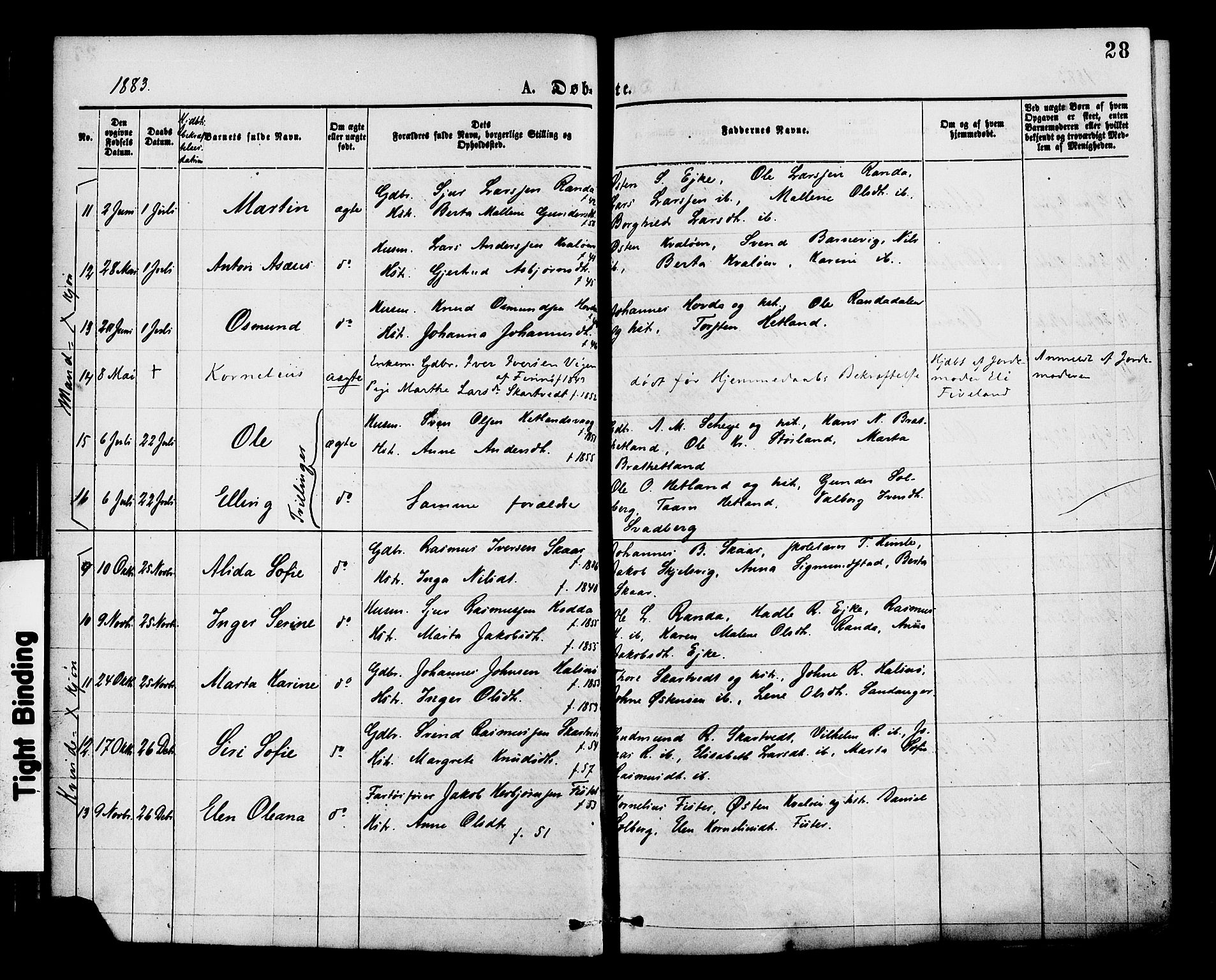 Hjelmeland sokneprestkontor, AV/SAST-A-101843/01/IV/L0013: Parish register (official) no. A 13, 1872-1886, p. 28