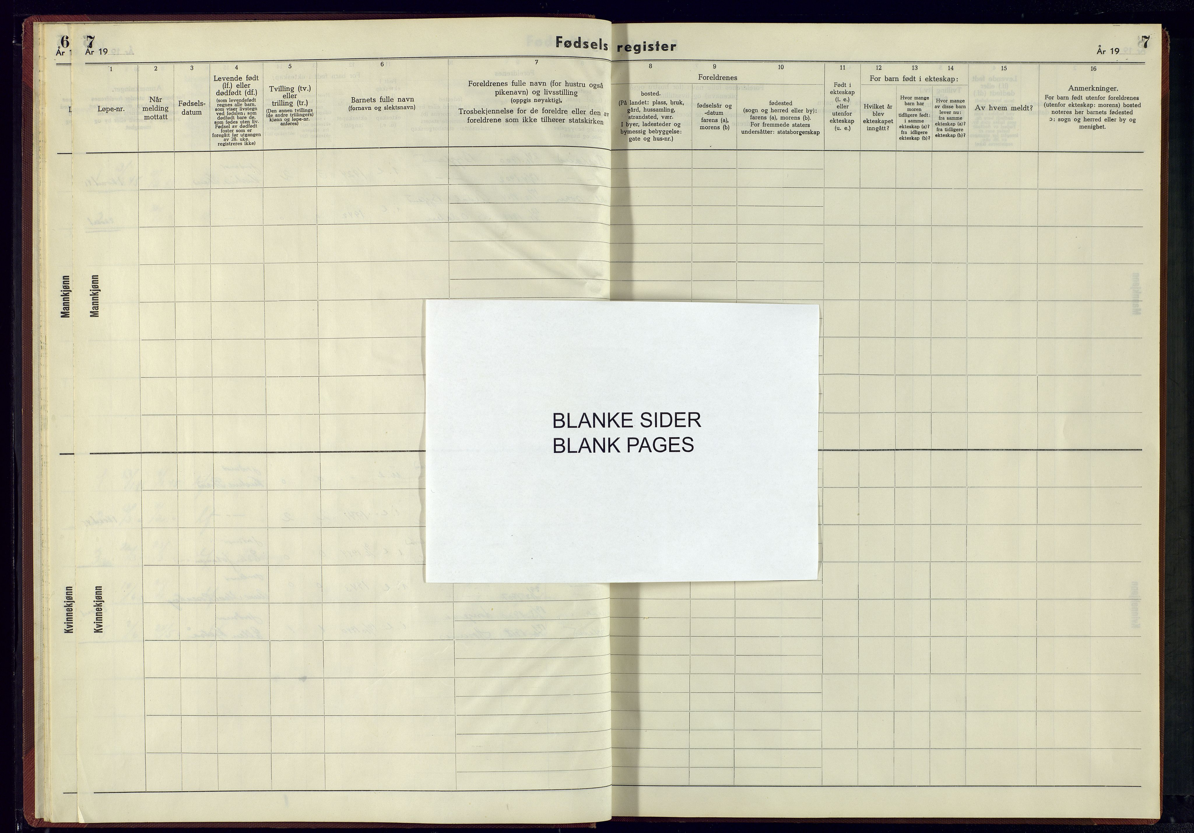Bygland sokneprestkontor, SAK/1111-0006/J/Jb/L0001: Birth register no. II.6.1, 1942-1945, p. 7