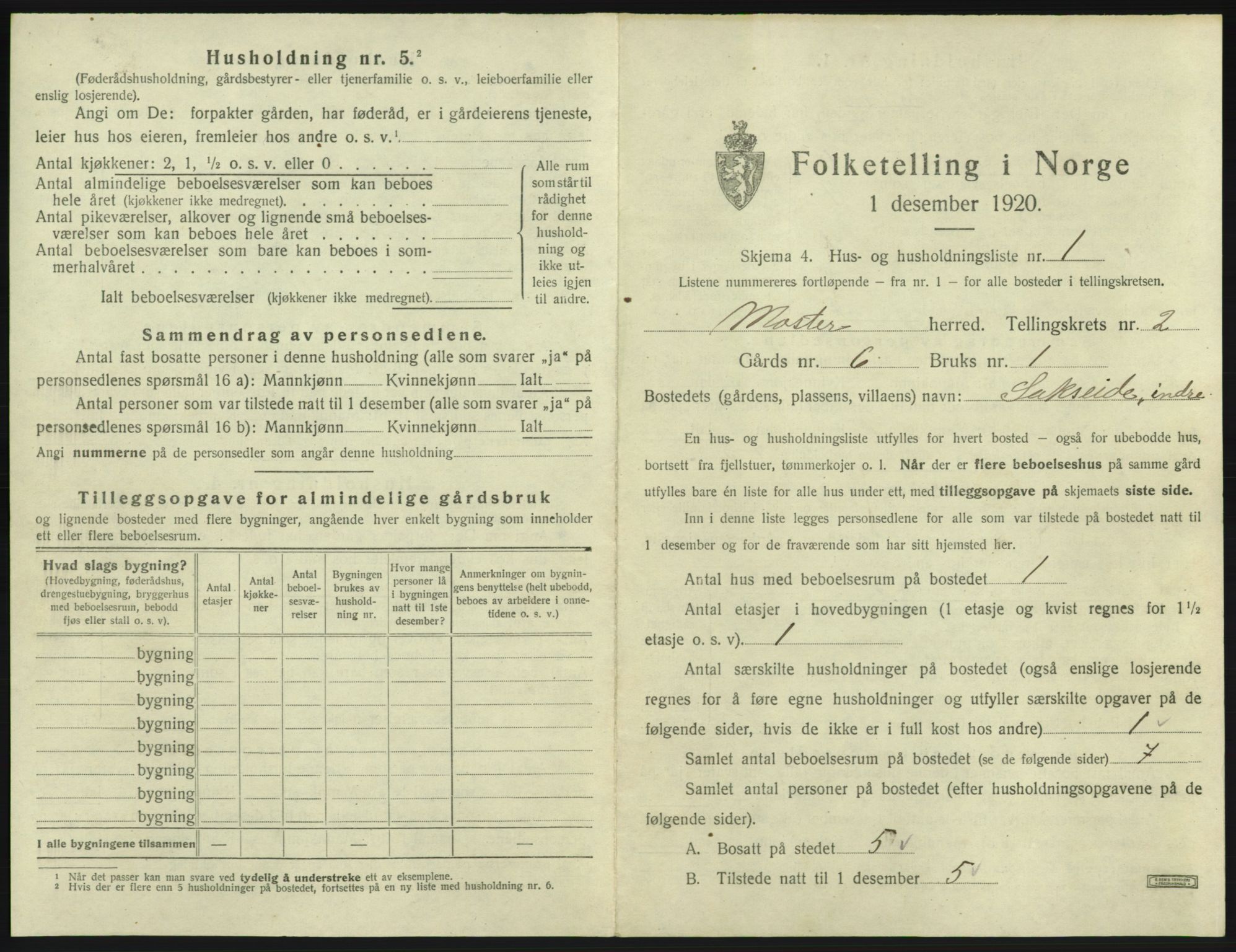 SAB, 1920 census for Moster, 1920, p. 89