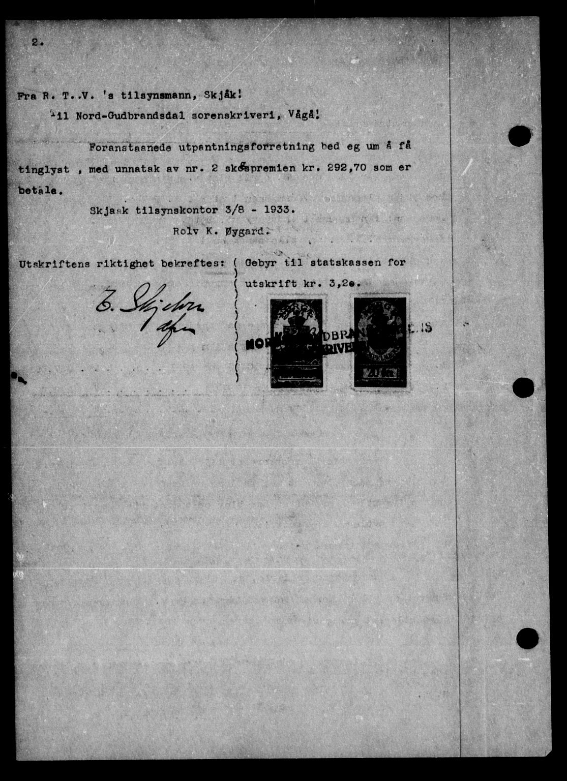 Nord-Gudbrandsdal tingrett, AV/SAH-TING-002/H/Hb/Hba/L0041: Mortgage book no. 41, 1933-1933, p. 2