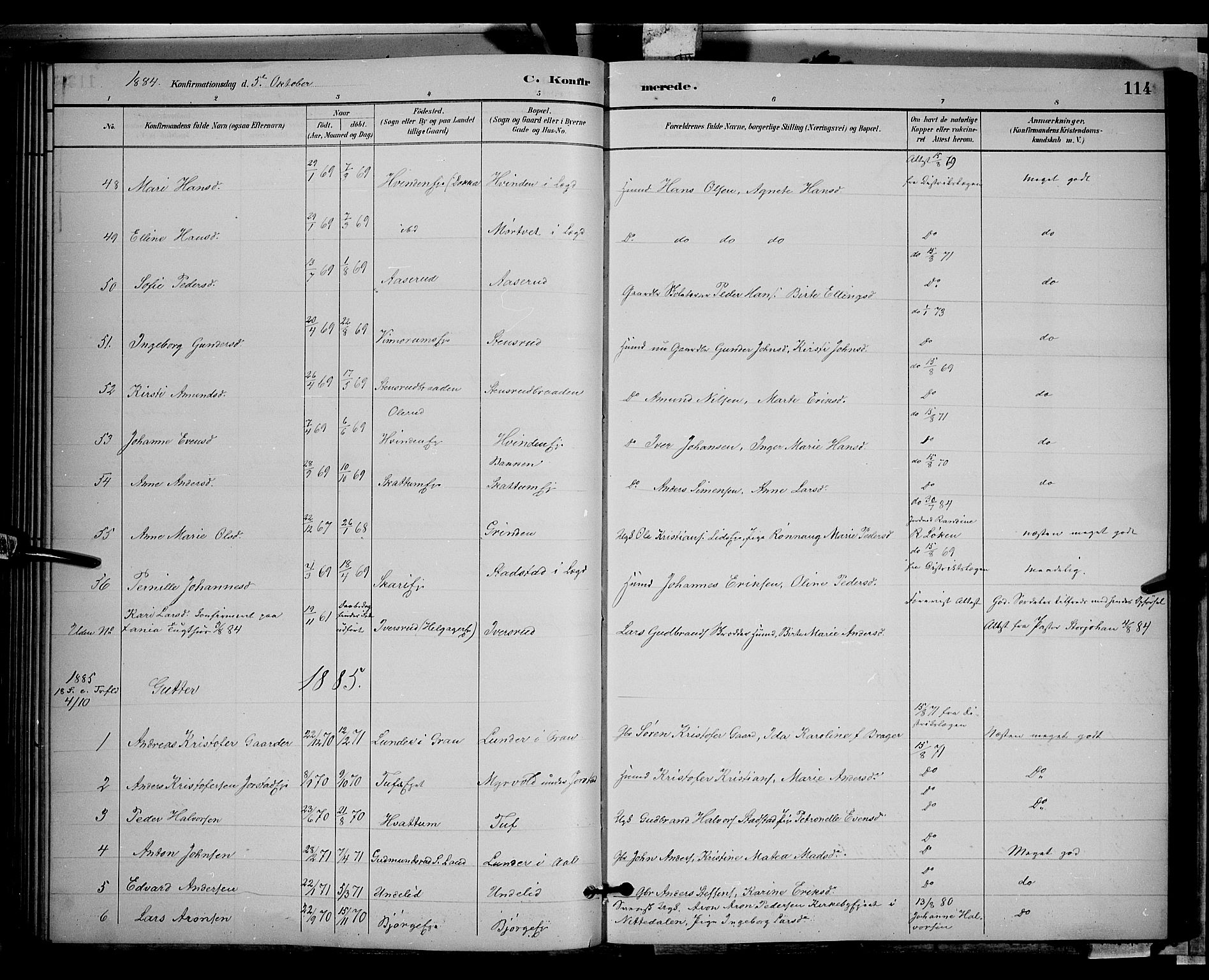 Gran prestekontor, SAH/PREST-112/H/Ha/Hab/L0002: Parish register (copy) no. 2, 1879-1892, p. 114