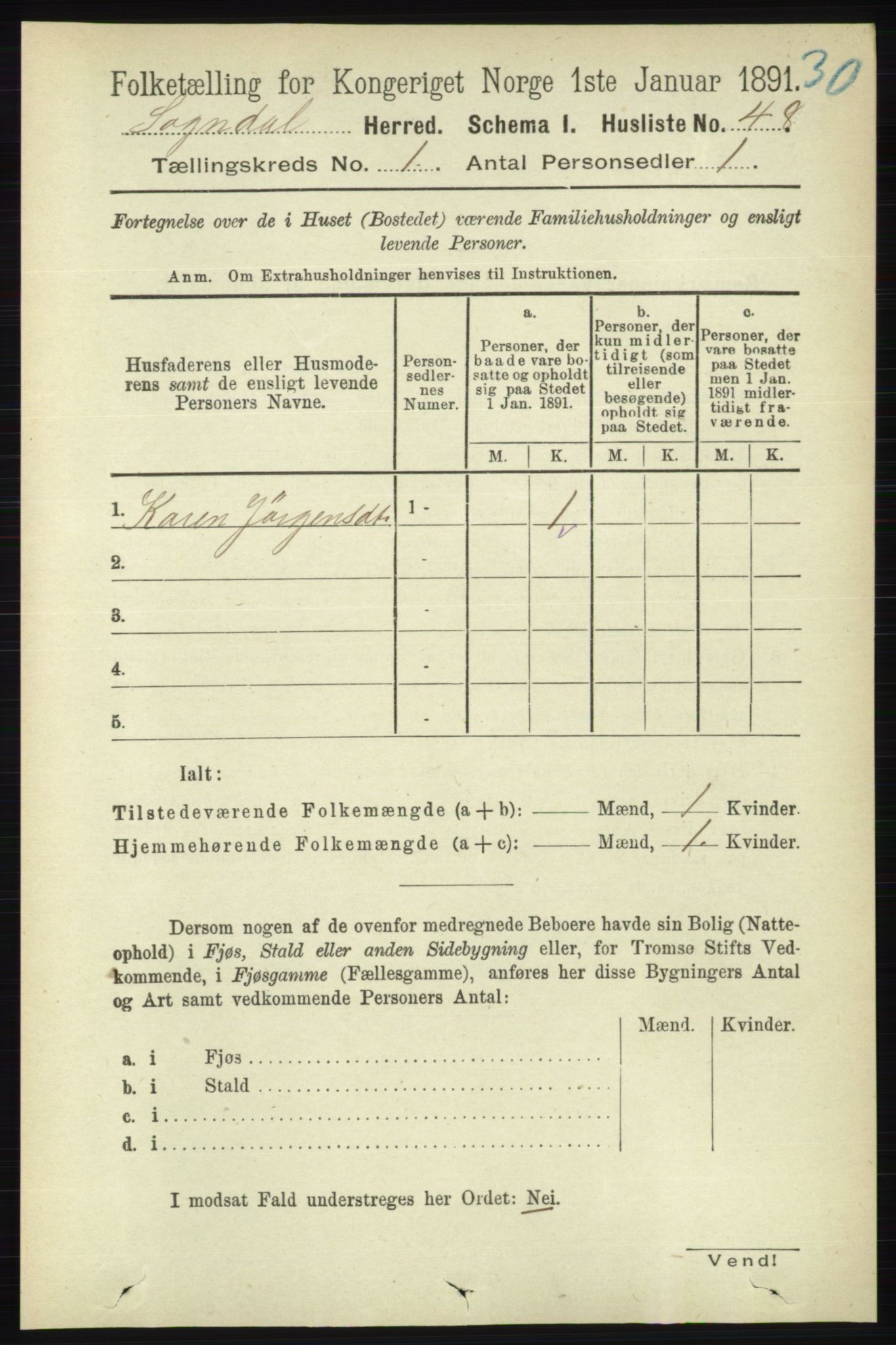 RA, 1891 census for 1111 Sokndal, 1891, p. 74