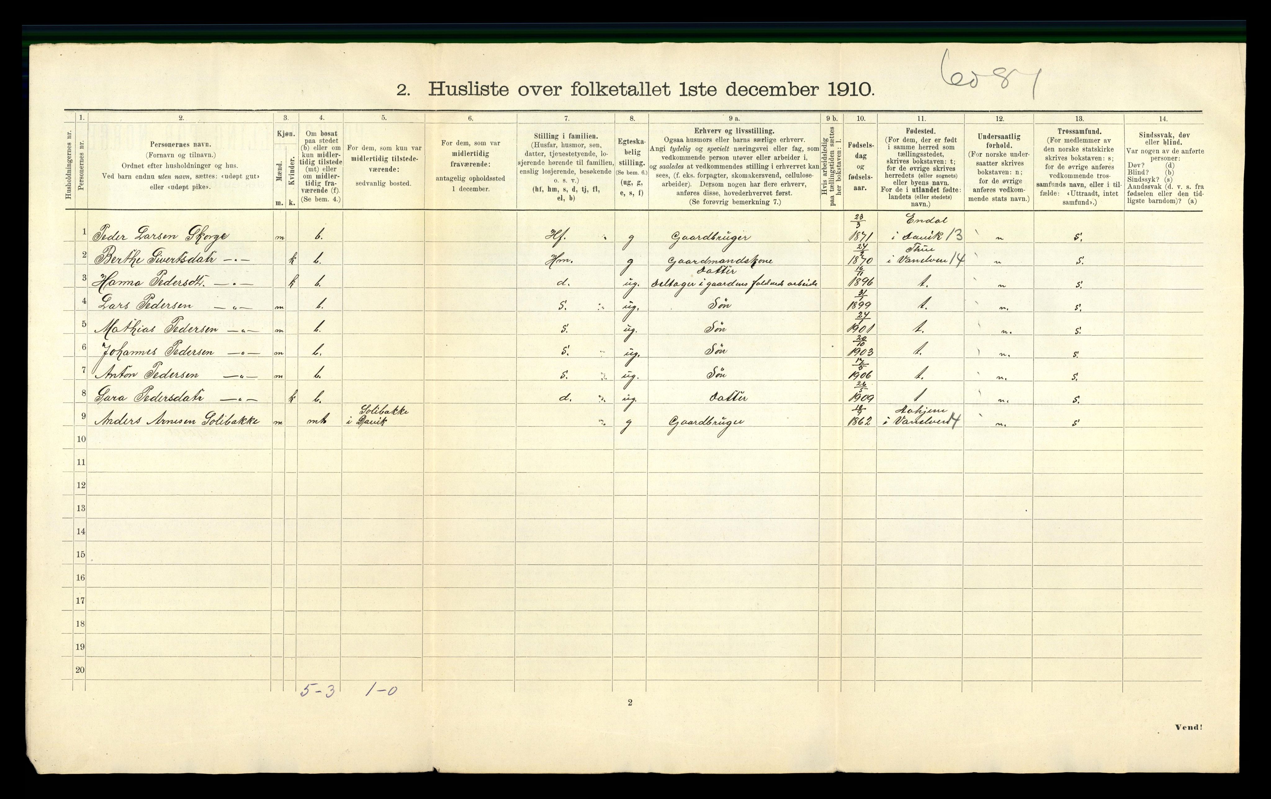 RA, 1910 census for Selje, 1910, p. 53