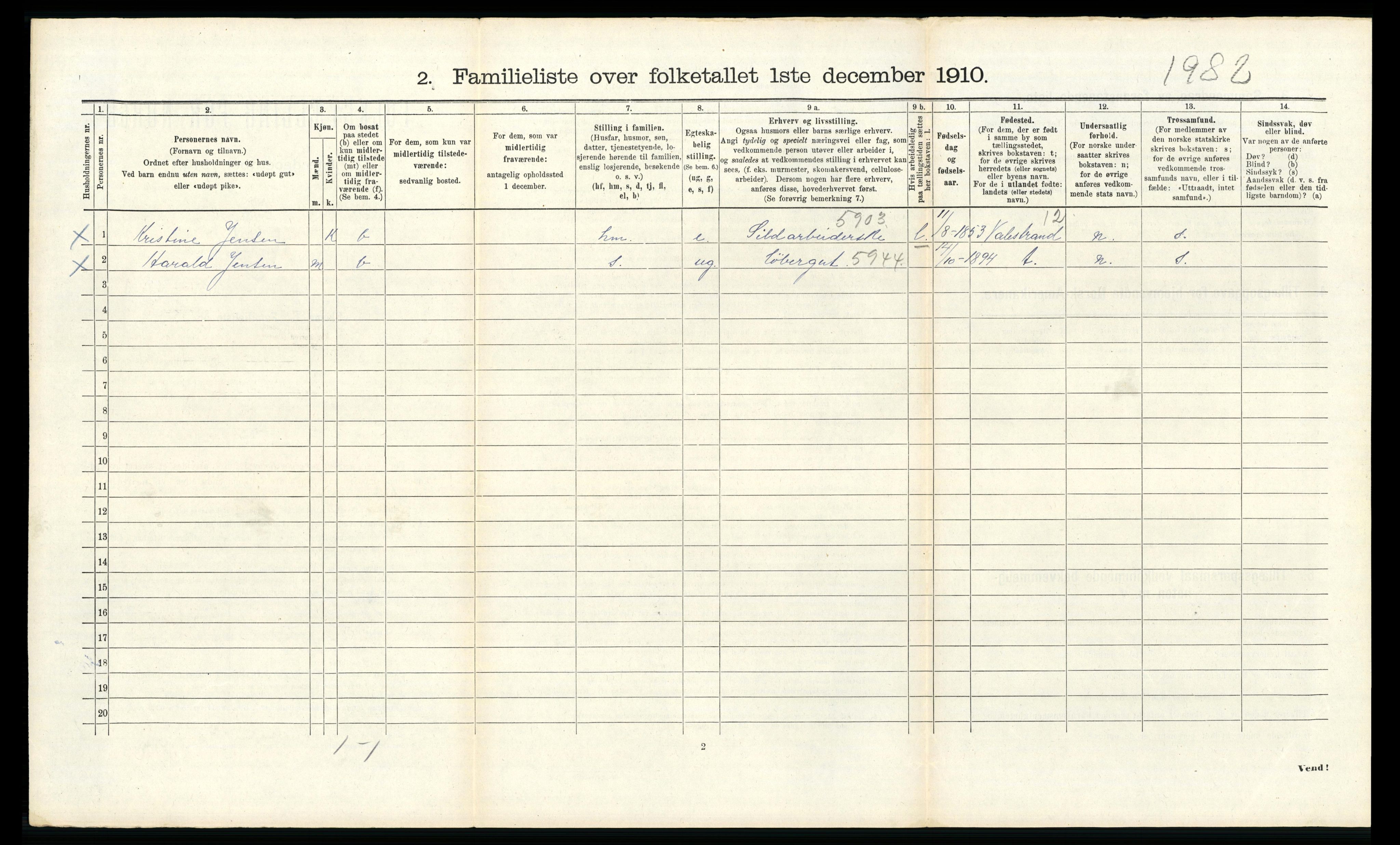 RA, 1910 census for Bergen, 1910, p. 42160