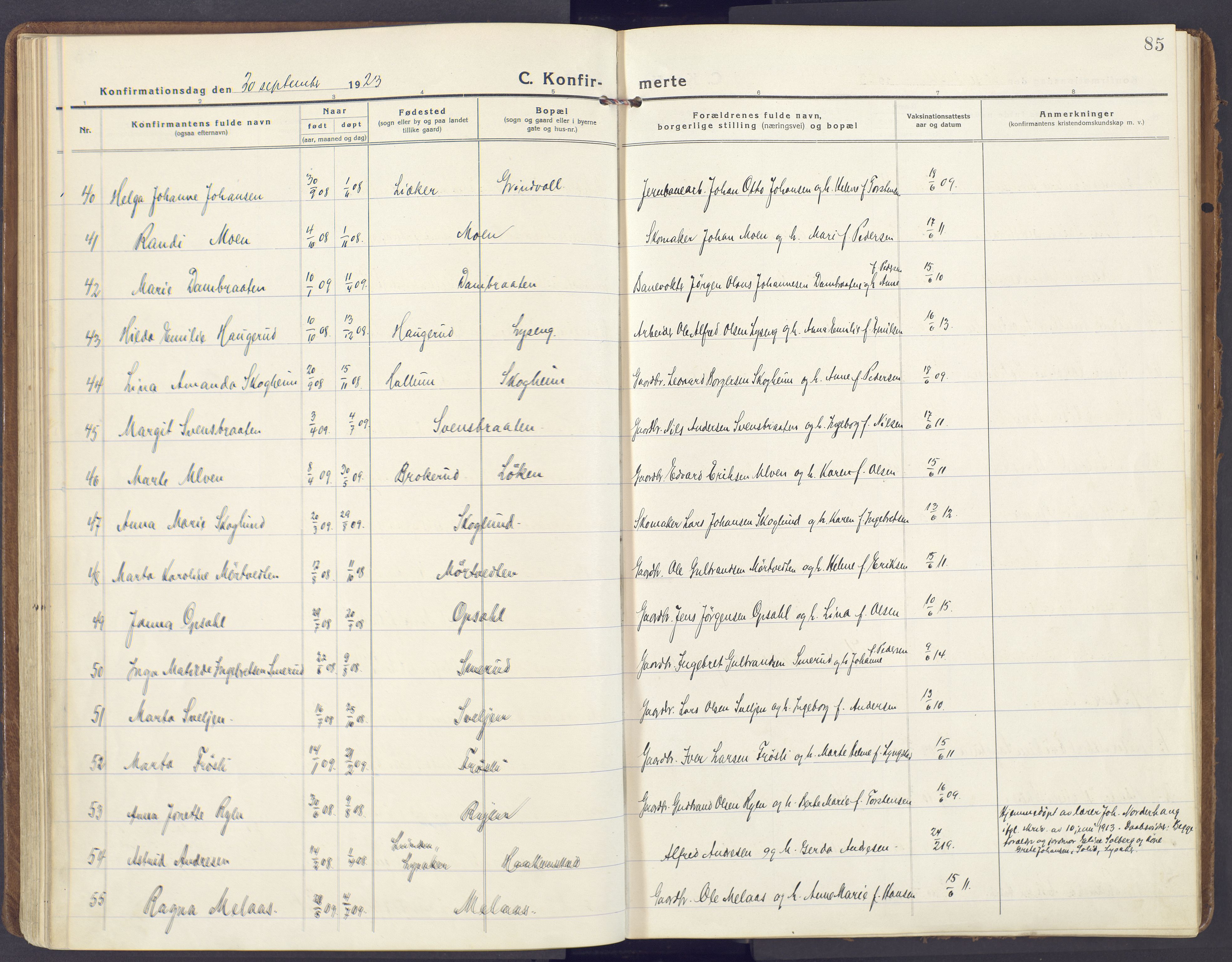 Lunner prestekontor, AV/SAH-PREST-118/H/Ha/Haa/L0002: Parish register (official) no. 2, 1922-1931, p. 85