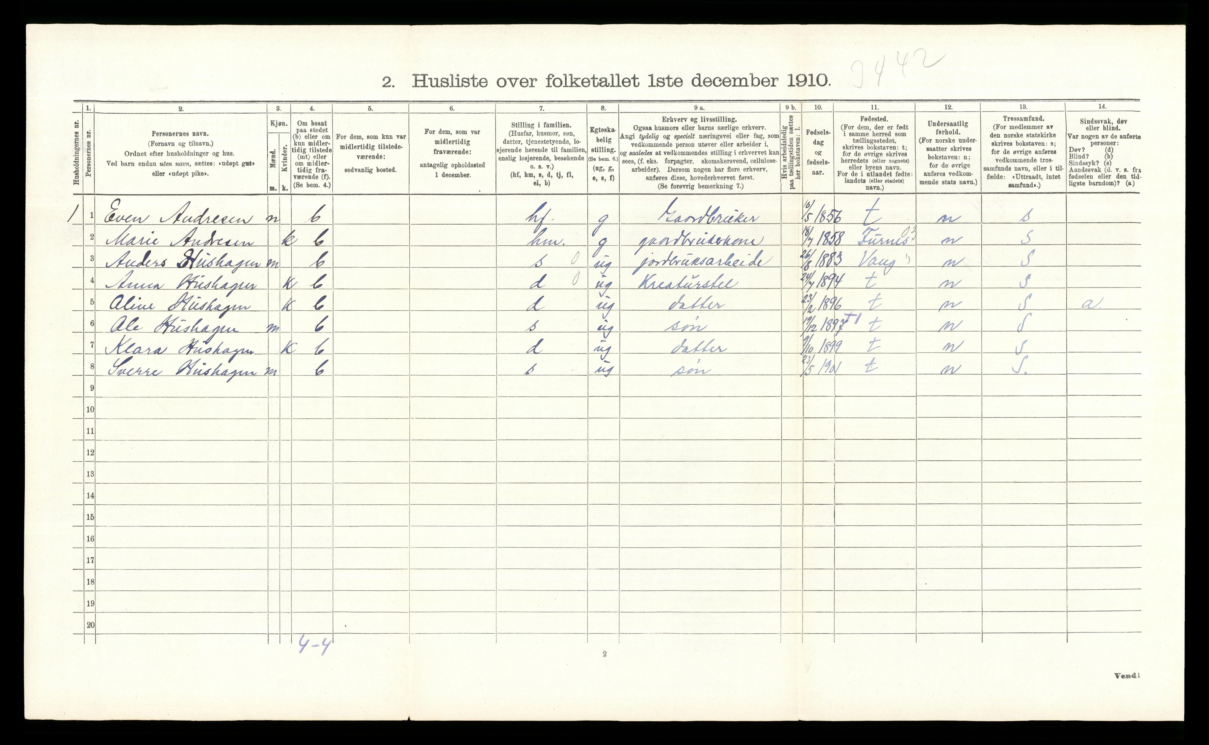 RA, 1910 census for Stange, 1910, p. 1195