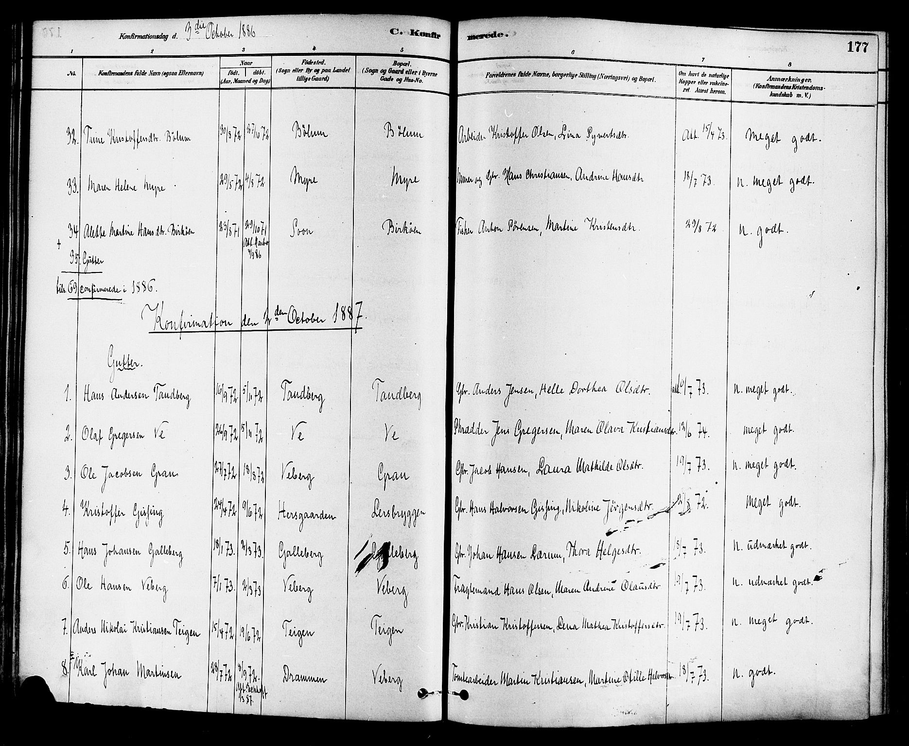 Sande Kirkebøker, AV/SAKO-A-53/F/Fa/L0006: Parish register (official) no. 6, 1878-1888, p. 177