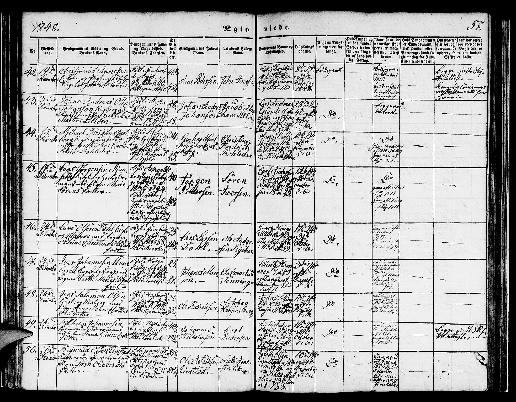 Domkirken sokneprestembete, AV/SAB-A-74801/H/Hab/L0029: Parish register (copy) no. D 1, 1839-1857, p. 57