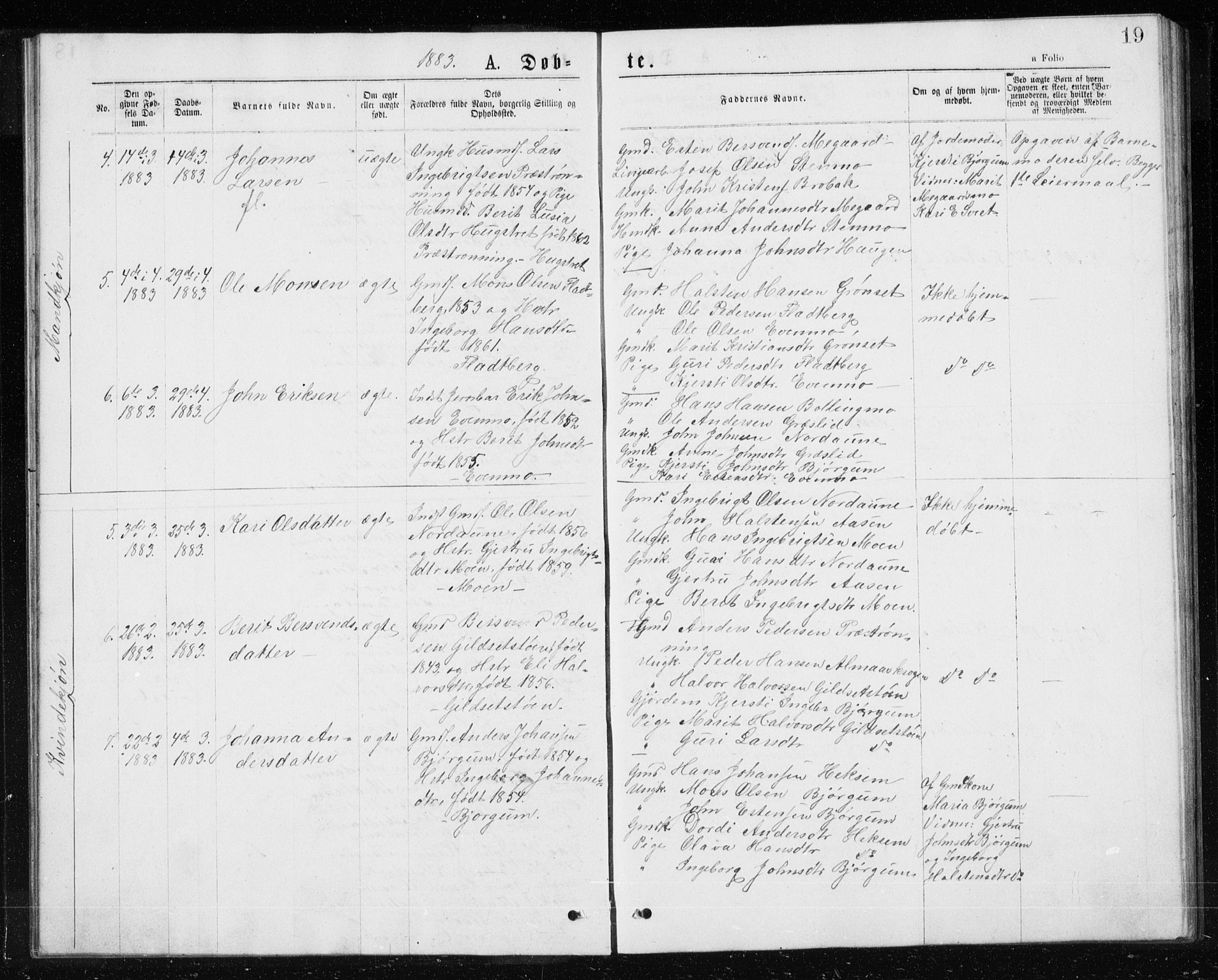 Ministerialprotokoller, klokkerbøker og fødselsregistre - Sør-Trøndelag, SAT/A-1456/685/L0977: Parish register (copy) no. 685C02, 1879-1890, p. 19