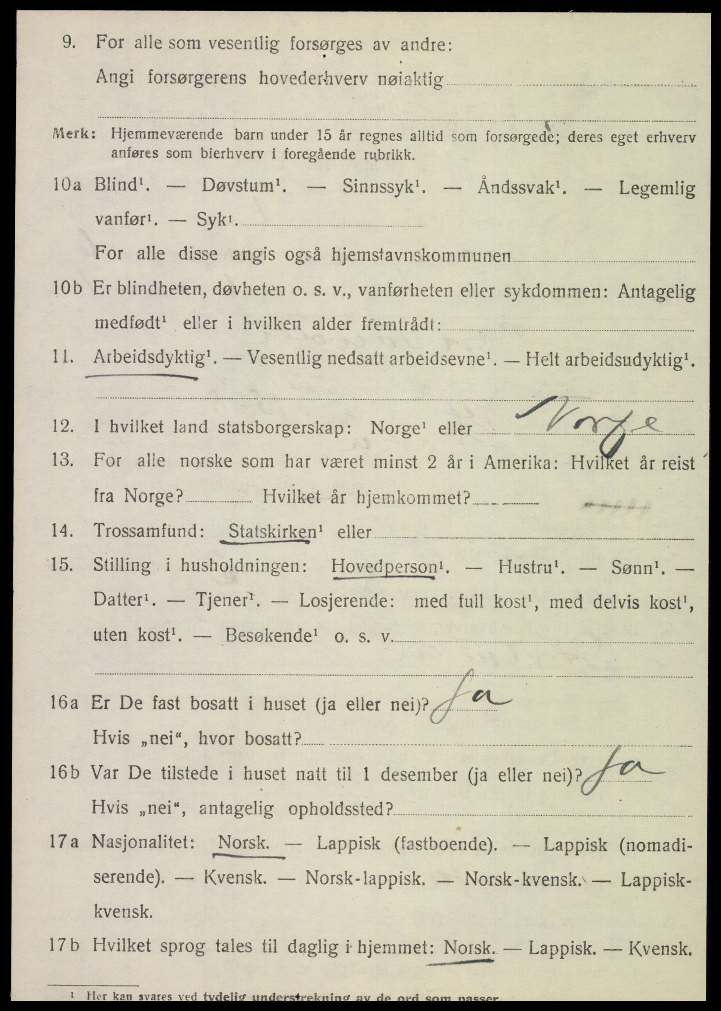 SAT, 1920 census for Nesna, 1920, p. 4566