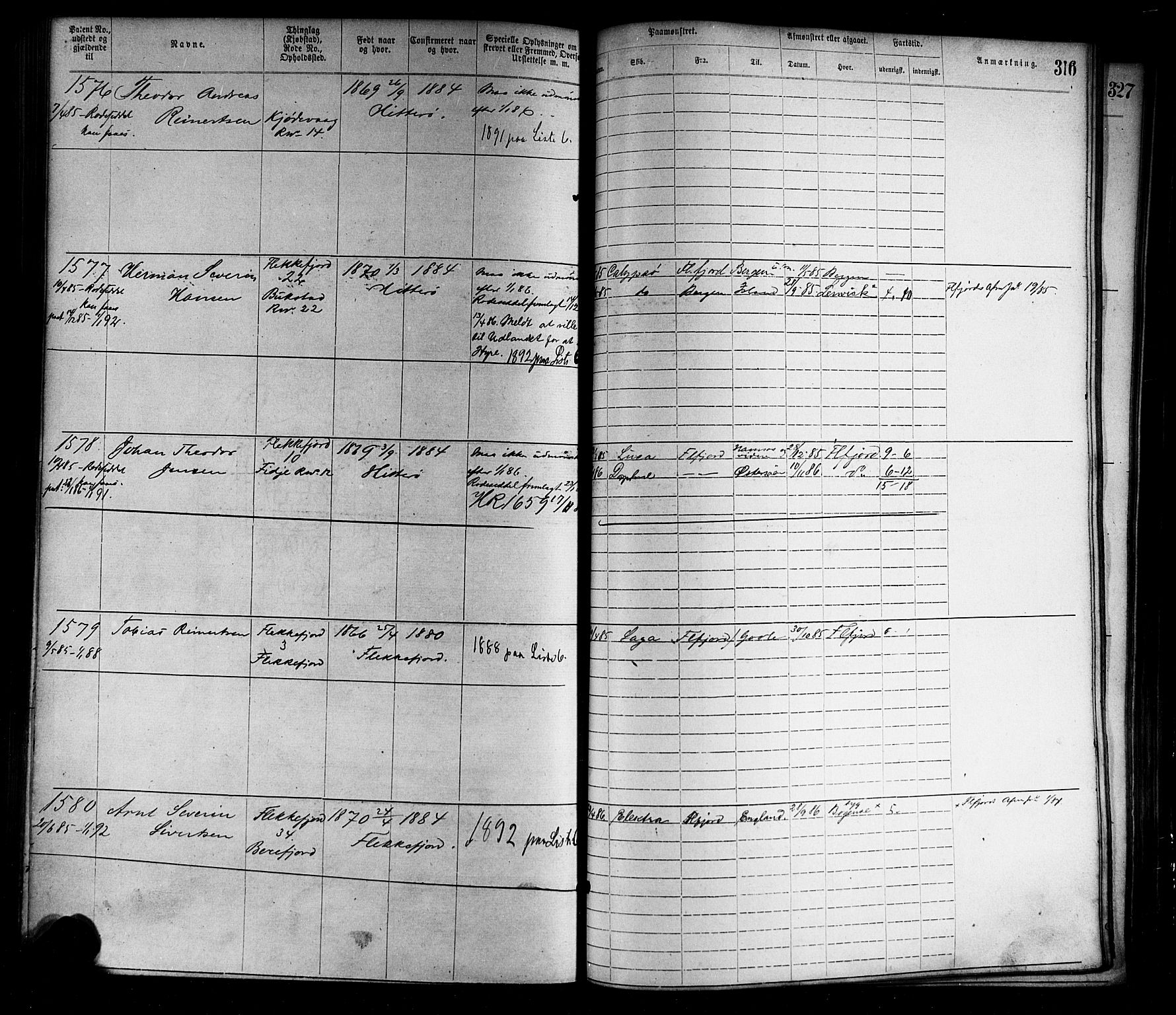 Flekkefjord mønstringskrets, AV/SAK-2031-0018/F/Fa/L0002: Annotasjonsrulle nr 1-1920 med register, N-2, 1870-1891, p. 346