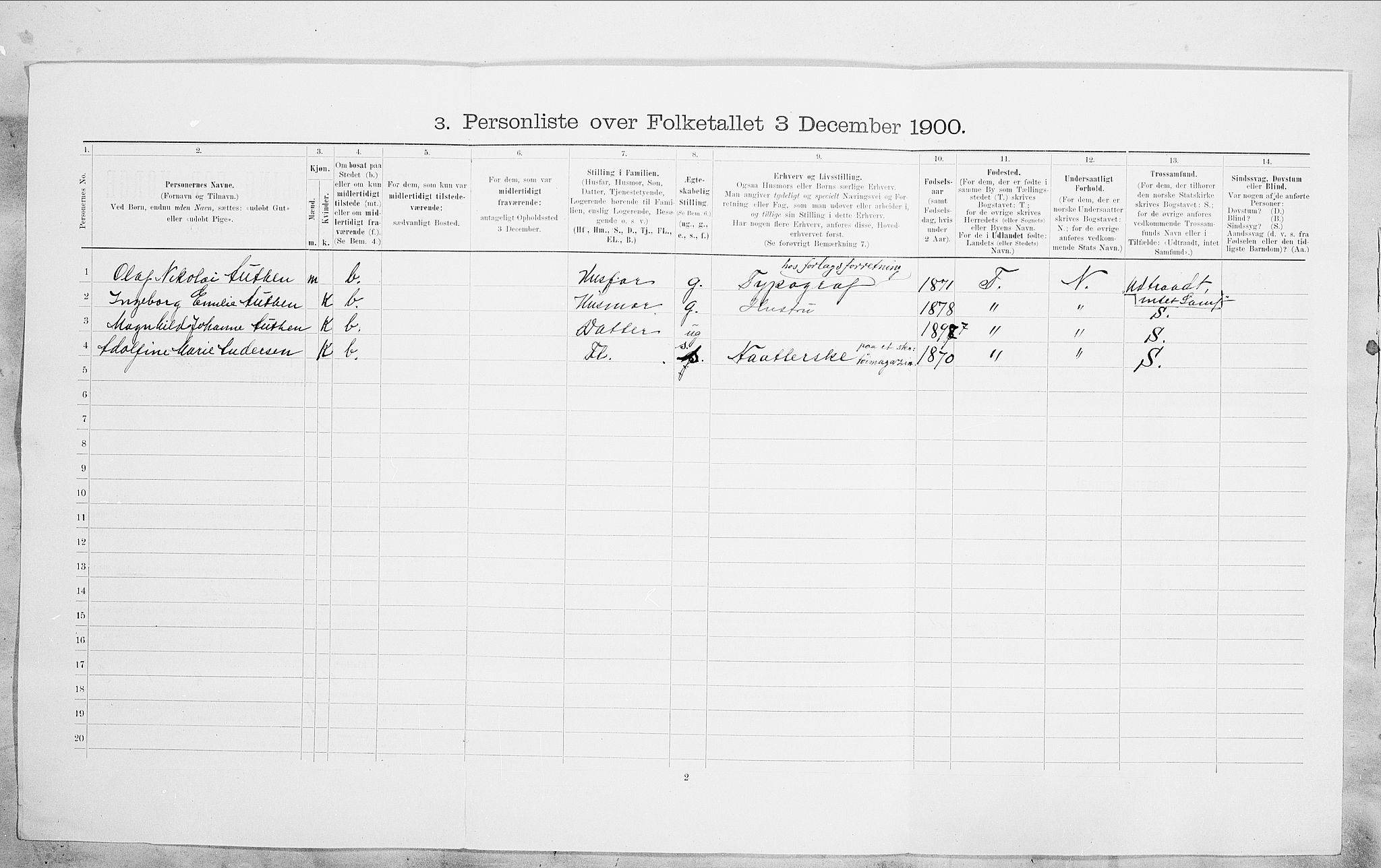 SAO, 1900 census for Kristiania, 1900, p. 87269