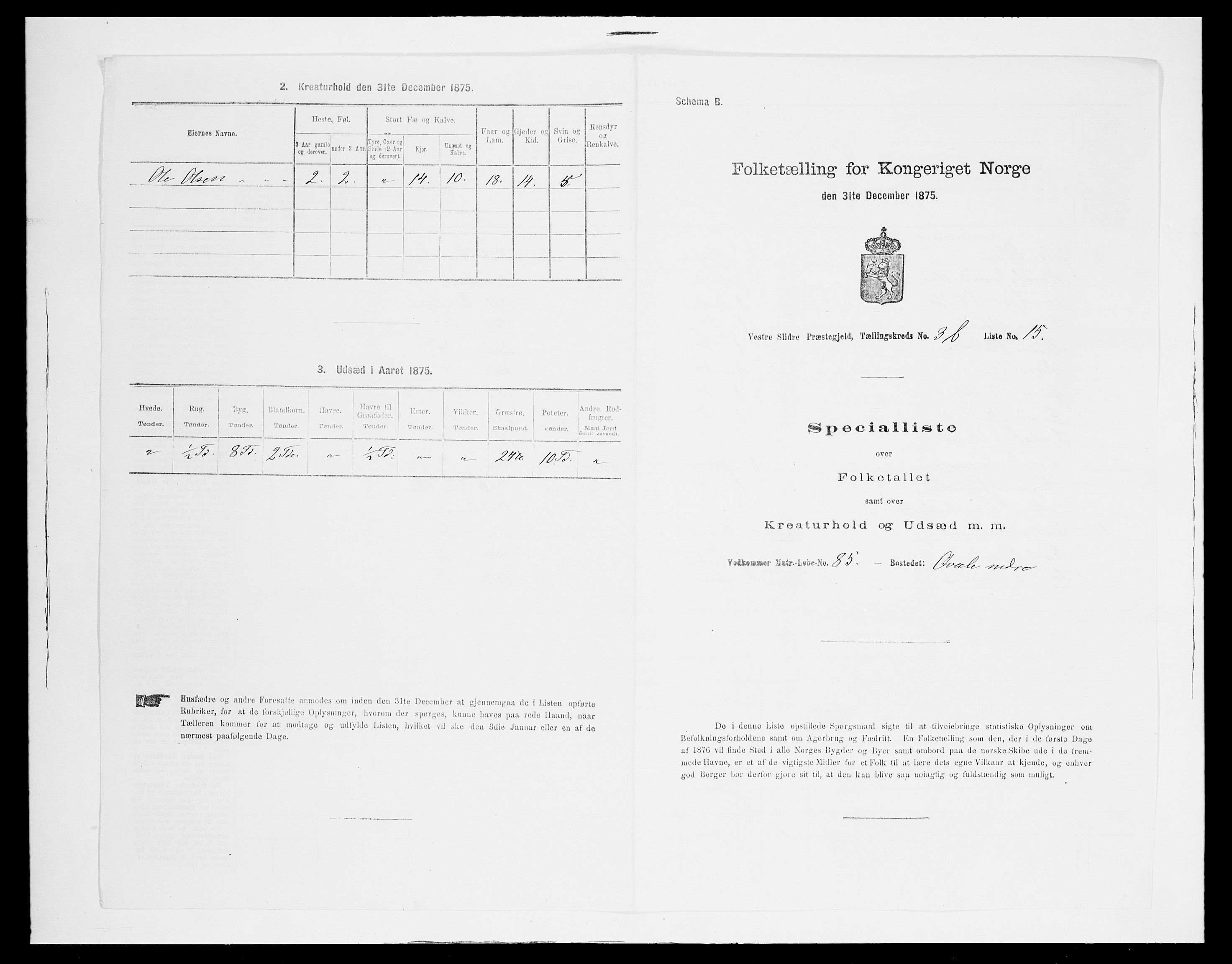 SAH, 1875 census for 0543P Vestre Slidre, 1875, p. 350