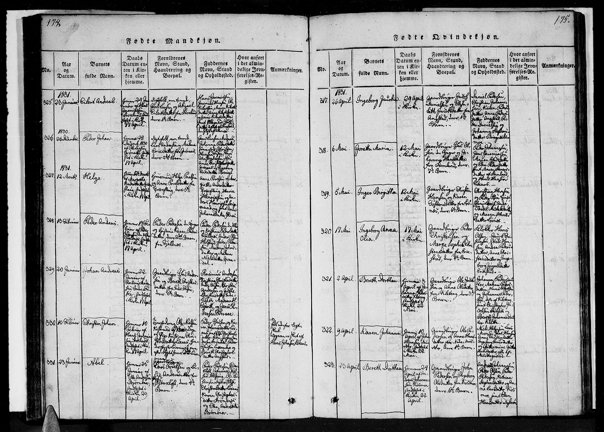 Ministerialprotokoller, klokkerbøker og fødselsregistre - Nordland, SAT/A-1459/852/L0736: Parish register (official) no. 852A06, 1820-1833, p. 174-175