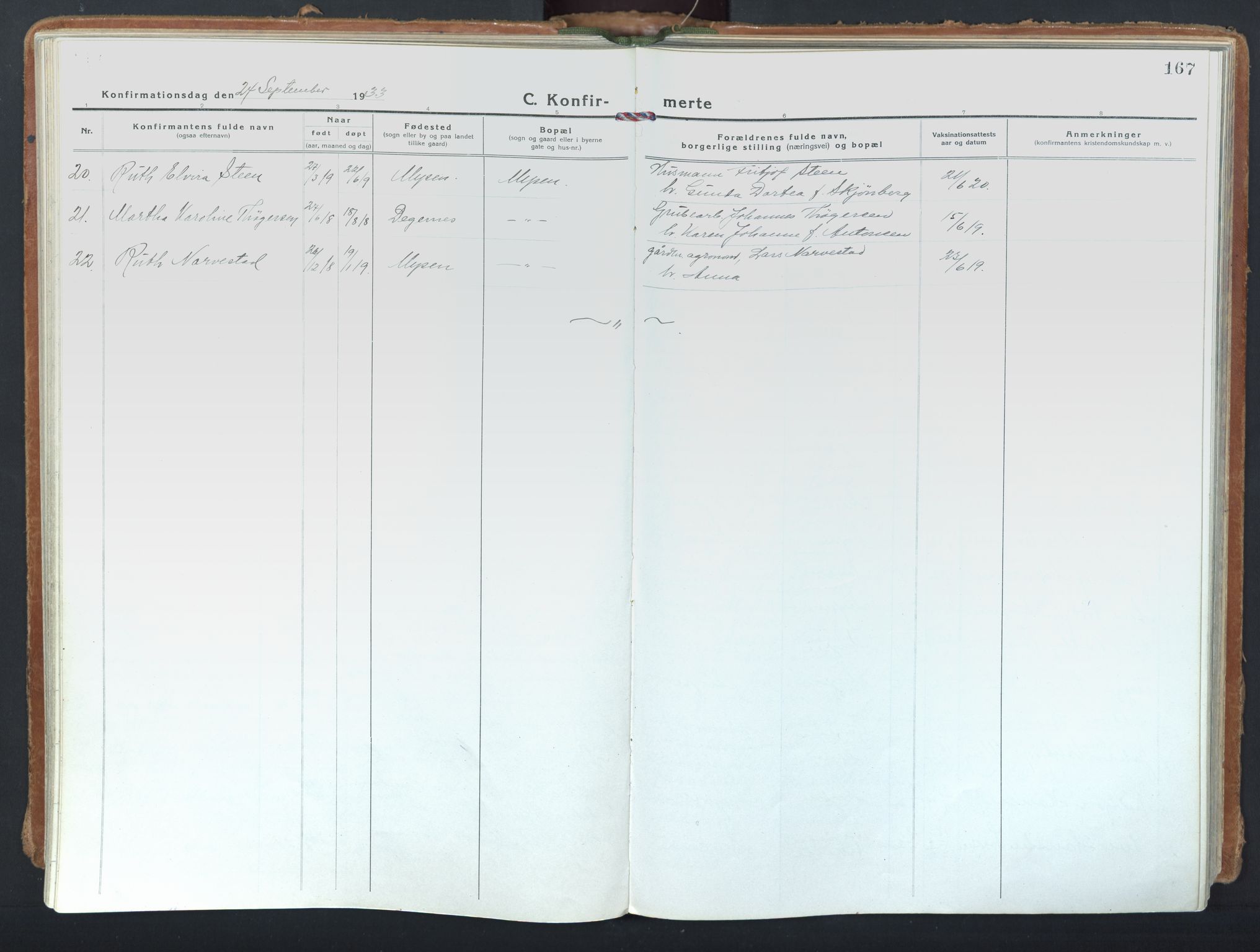 Eidsberg prestekontor Kirkebøker, SAO/A-10905/F/Fd/L0001: Parish register (official) no. IV 1, 1921-1948, p. 167