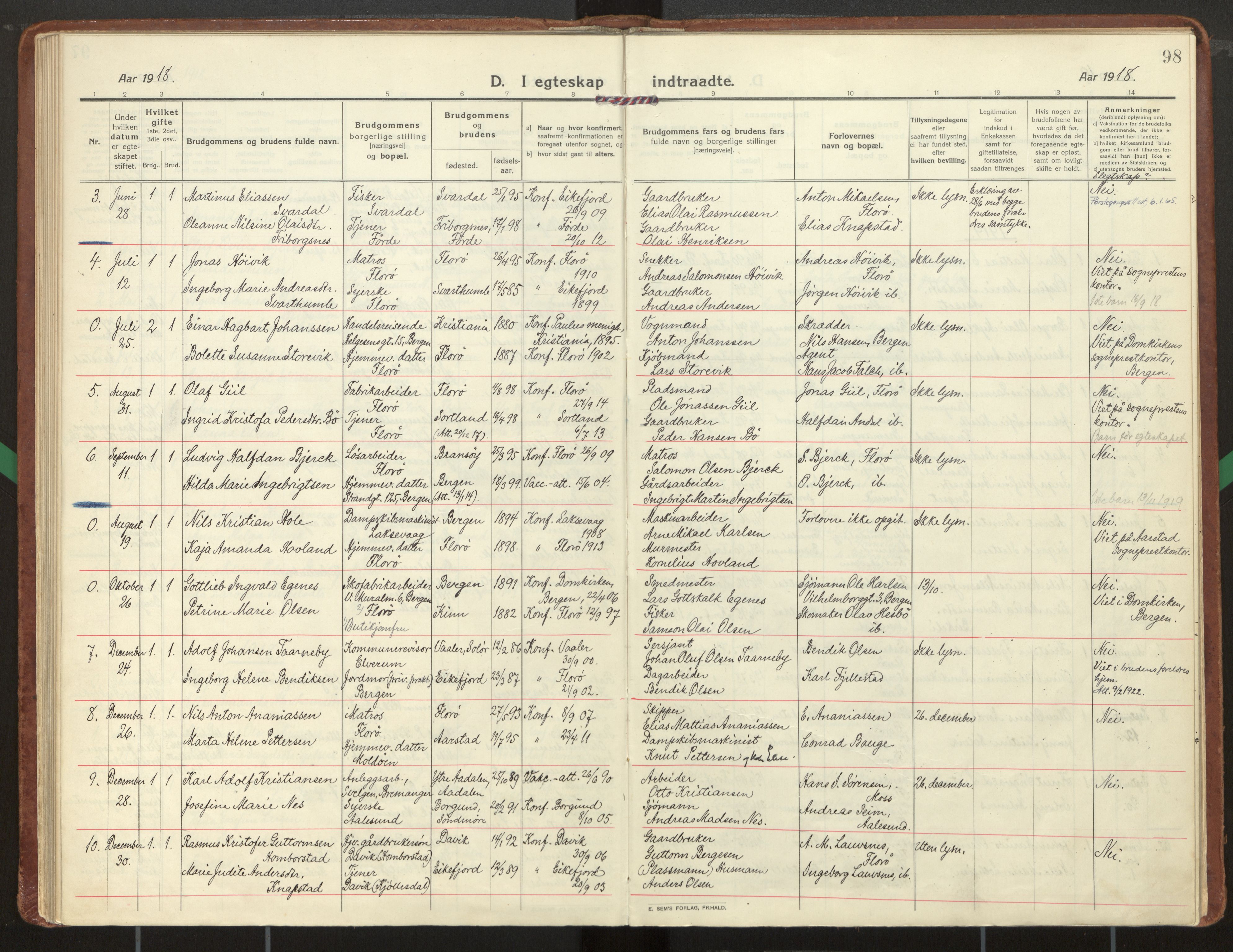 Kinn sokneprestembete, AV/SAB-A-80801/H/Haa/Haac/L0003: Parish register (official) no. C 3, 1917-1934, p. 98